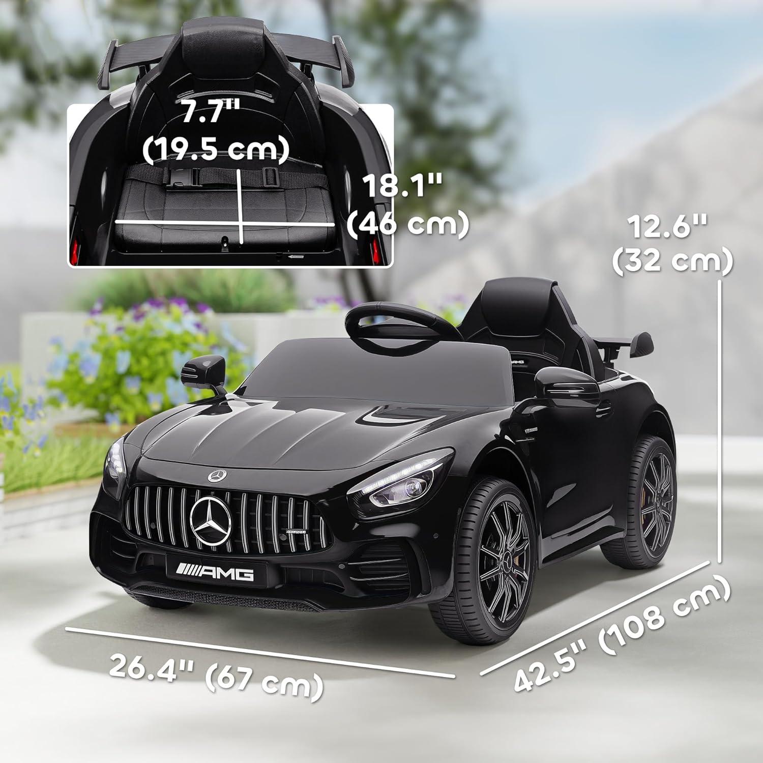 Qaba Mercedes-Benz AMG GTR Licensed 12V Kids Ride on Car, Battery Powered Electric Car for Toddlers with Remote Control, Transport Wheels, Soft Start, Lights, Music, Horn for 3-6 Years, Black