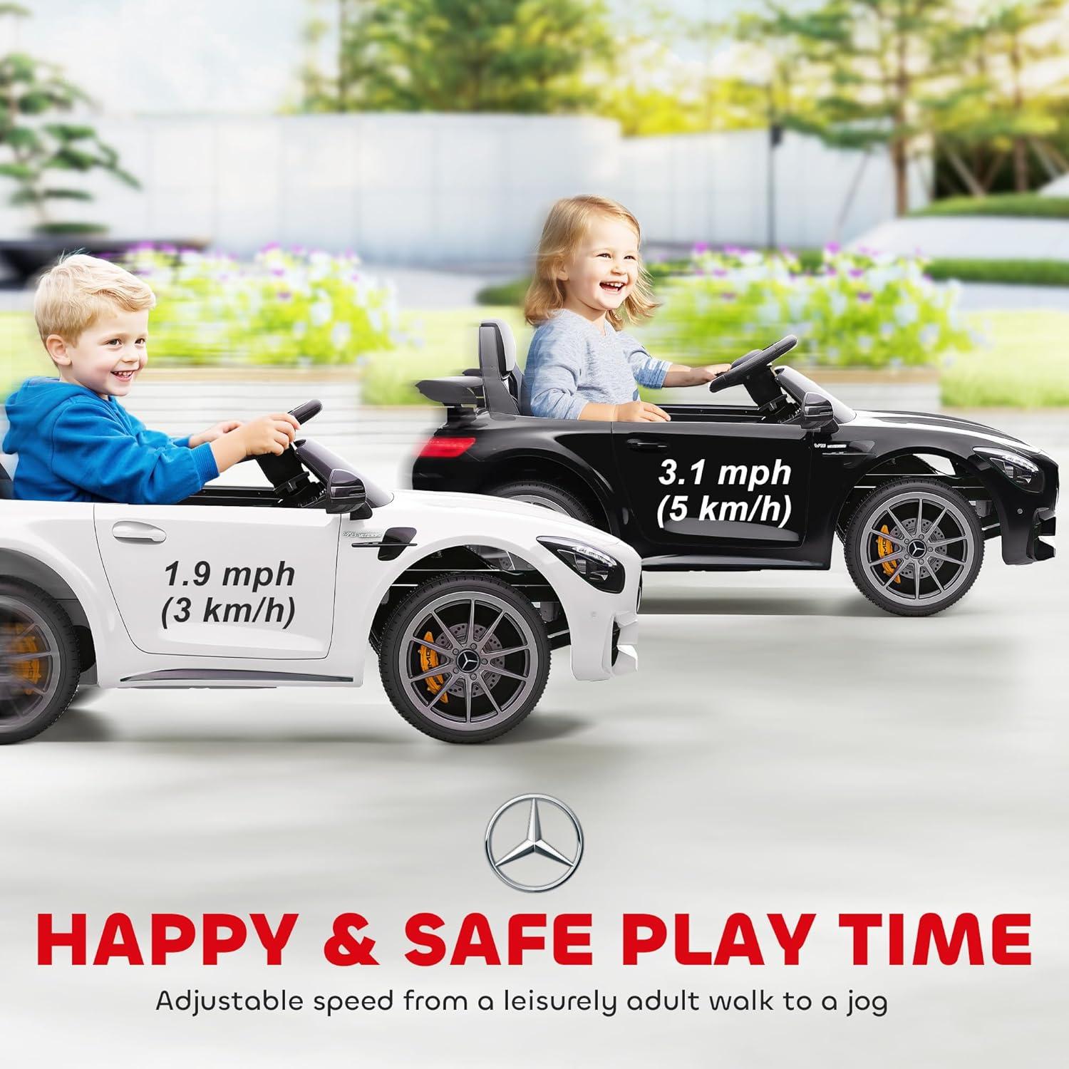Qaba Mercedes-Benz AMG GTR Licensed 12V Kids Ride on Car, Battery Powered Electric Car for Toddlers with Remote Control, Transport Wheels, Soft Start, Lights, Music, Horn for 3-6 Years, Black