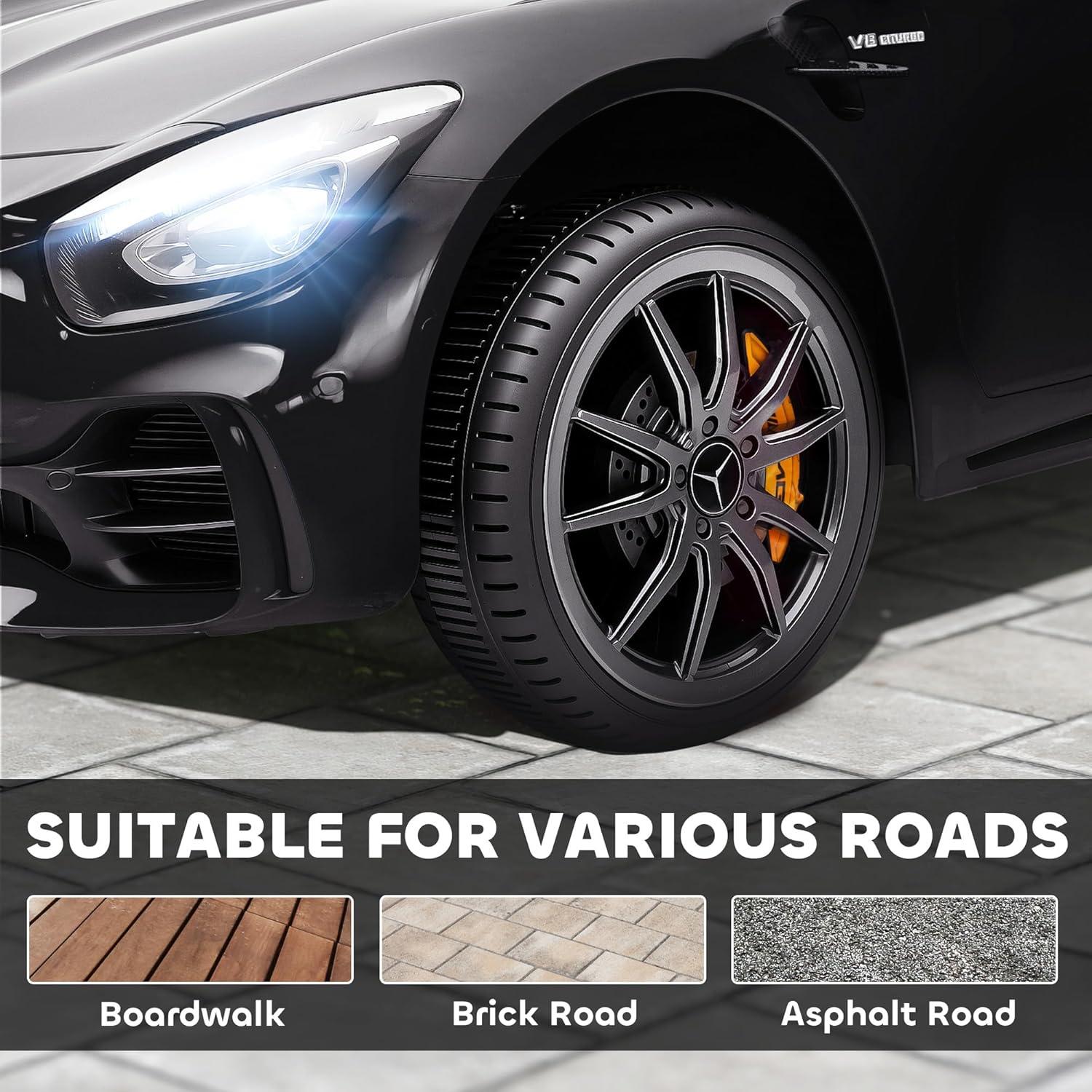 Qaba Mercedes-Benz AMG GTR Licensed 12V Kids Ride on Car, Battery Powered Electric Car for Toddlers with Remote Control, Transport Wheels, Soft Start, Lights, Music, Horn for 3-6 Years, Black