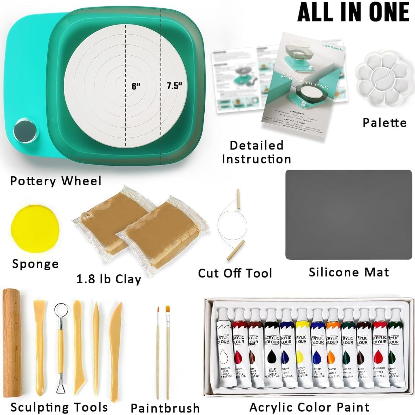 Rueda de Alfarería Mini Catcrafter 28x23cm, 0-440 RPM, Kit Completo