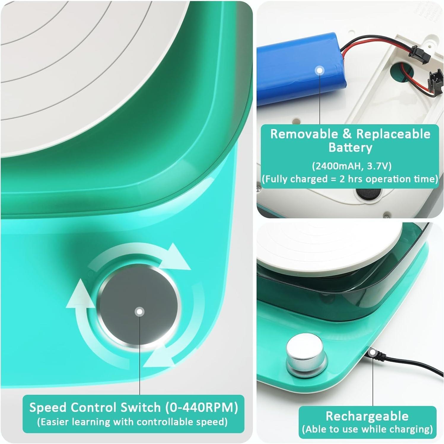Rueda de Alfarería Mini Catcrafter 28x23cm, 0-440 RPM, Kit Completo