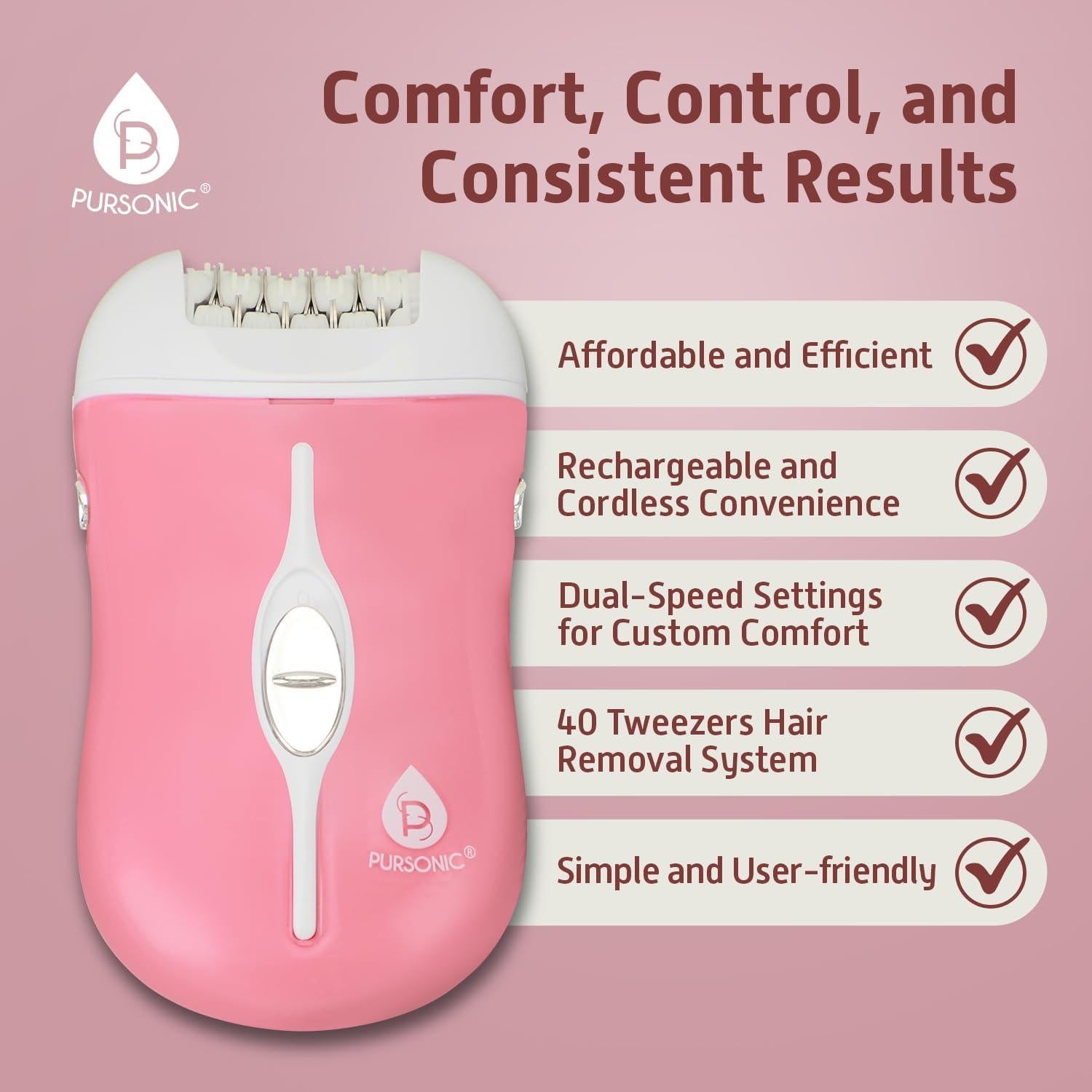 Depiladora Inalámbrica Pursonic FE120P 40 Pinzas Rosa