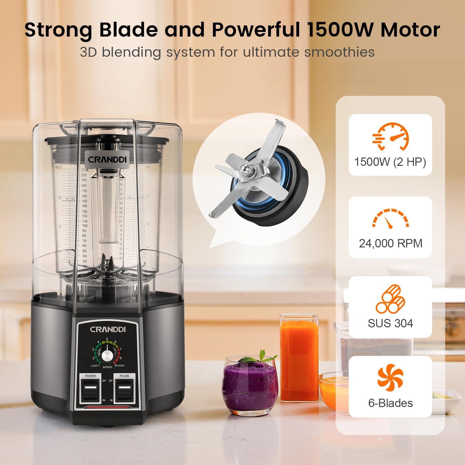 Licuadora Comercial CRANDDI K85 1500W 80oz Multifuncional Gris