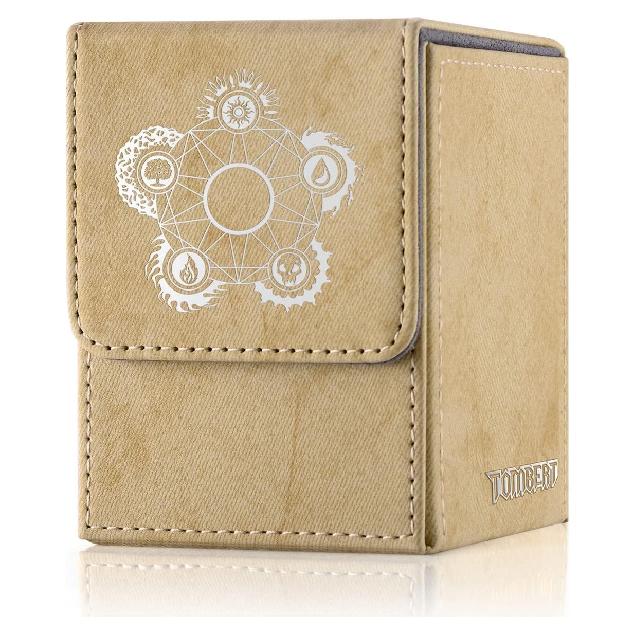 tombert 150+ Premium Deck Box for MTG, PTCG, Large Capacity with 2 Dividers, Fits 150+ Sleeved Cards TCG Trading Card Games (F-Gold)