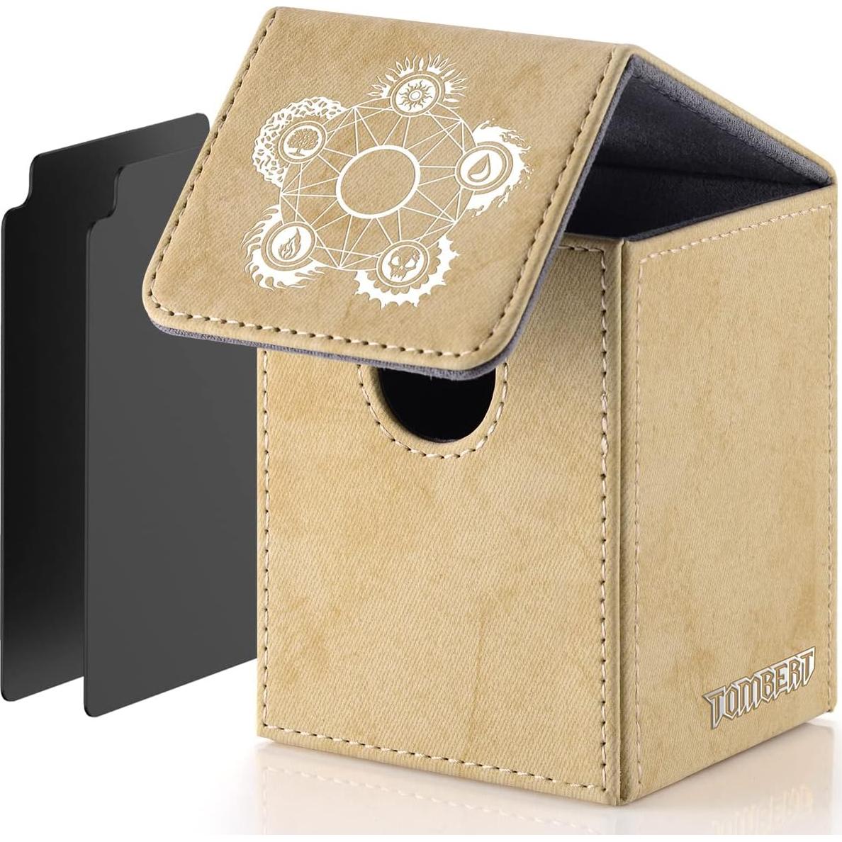 tombert 150+ Premium Deck Box for MTG, PTCG, Large Capacity with 2 Dividers, Fits 150+ Sleeved Cards TCG Trading Card Games (F-Gold)