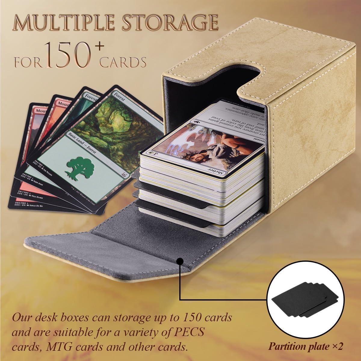 tombert 150+ Premium Deck Box for MTG, PTCG, Large Capacity with 2 Dividers, Fits 150+ Sleeved Cards TCG Trading Card Games (F-Gold)