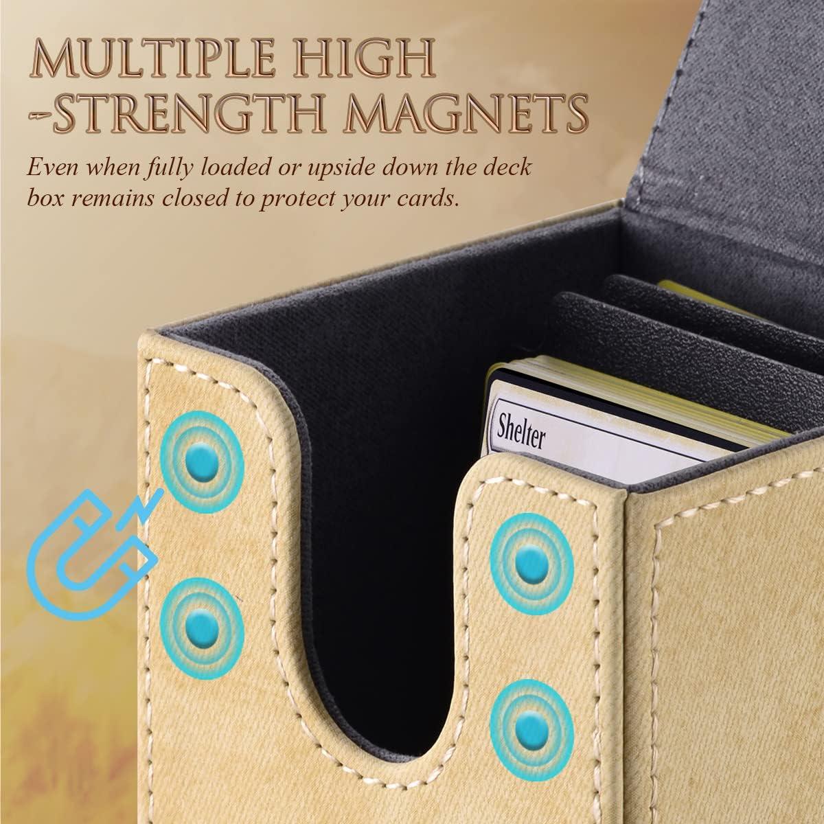 tombert 150+ Premium Deck Box for MTG, PTCG, Large Capacity with 2 Dividers, Fits 150+ Sleeved Cards TCG Trading Card Games (F-Gold)