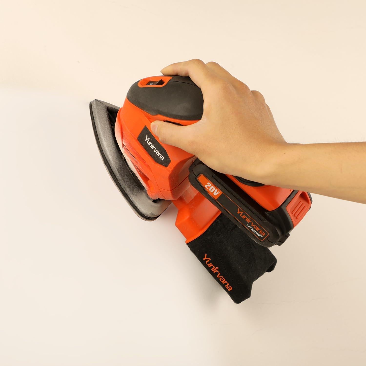 20V 1.3Ah Cordless Sander, Detail Sanders, 20Pcs Sandpapers,12000 RPM Sanders with Dust Collection System for Tight Spaces Sanding in Home Decoration, Battery and Charger Included