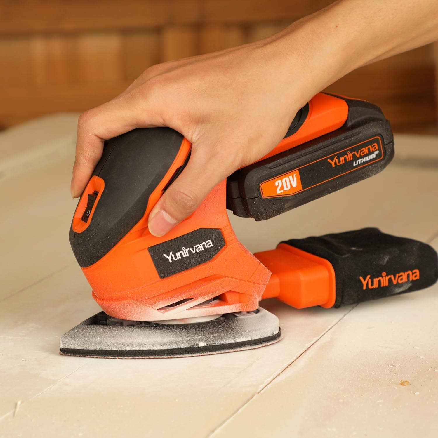 20V 1.3Ah Cordless Sander, Detail Sanders, 20Pcs Sandpapers,12000 RPM Sanders with Dust Collection System for Tight Spaces Sanding in Home Decoration, Battery and Charger Included
