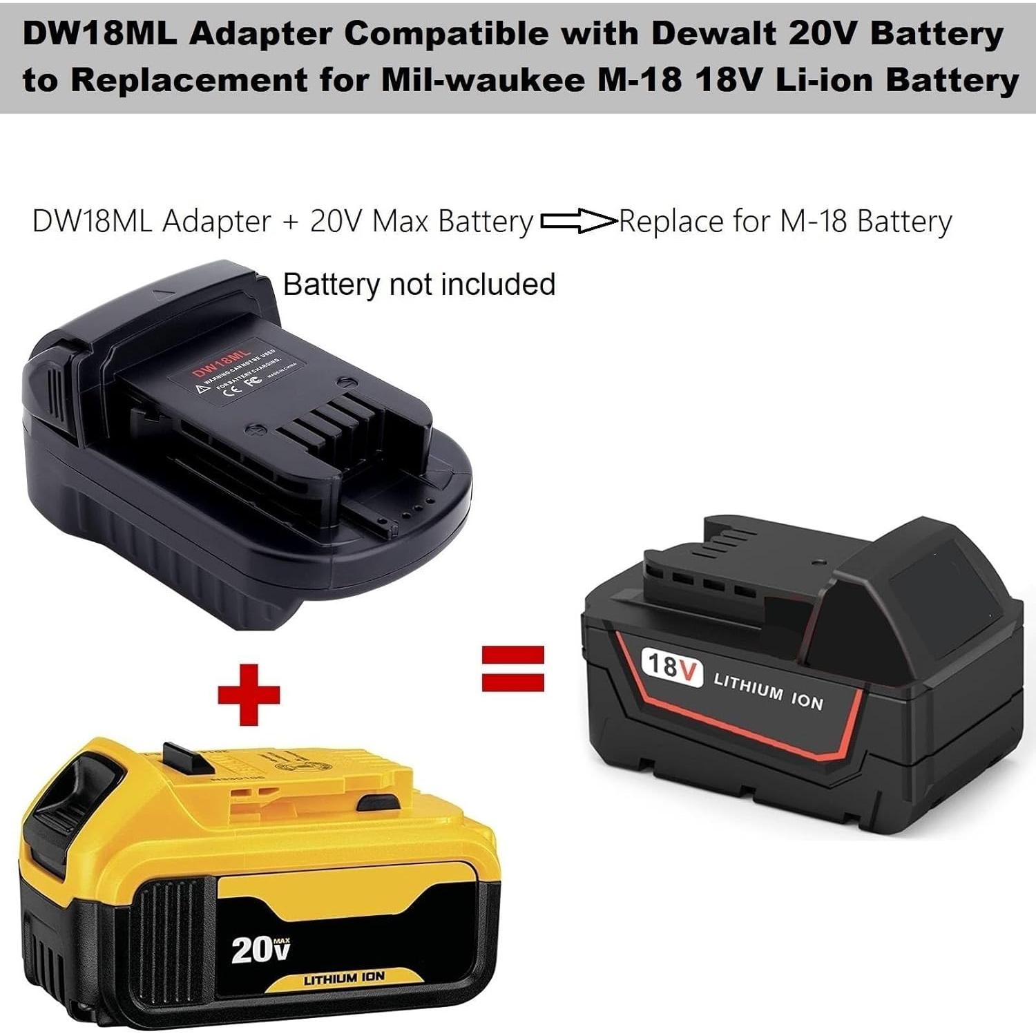Adaptador Kotoate DW18ML para Batería Dewalt 20V a Milwaukee 18V