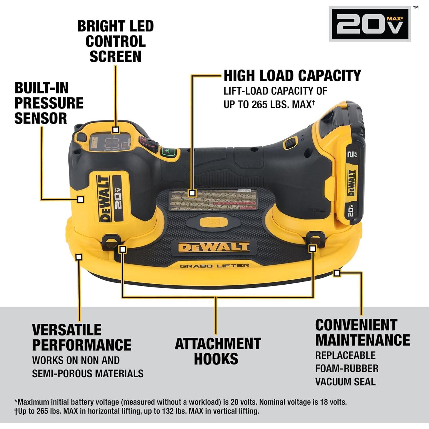 Elevador de Succión DEWALT 20V MAX con Batería 120.2 kg