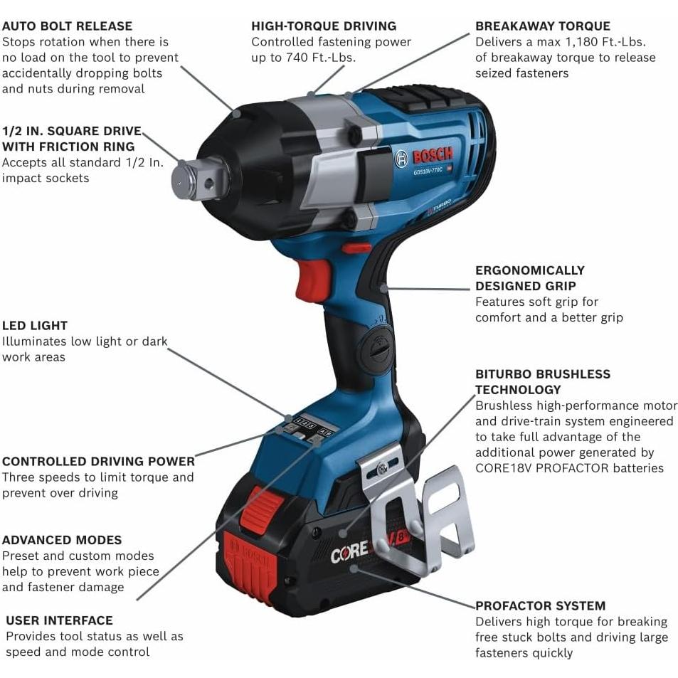 Llave de Impacto Bosch GDS18V-770CB14 18V 3/4" Con Batería 8 Ah