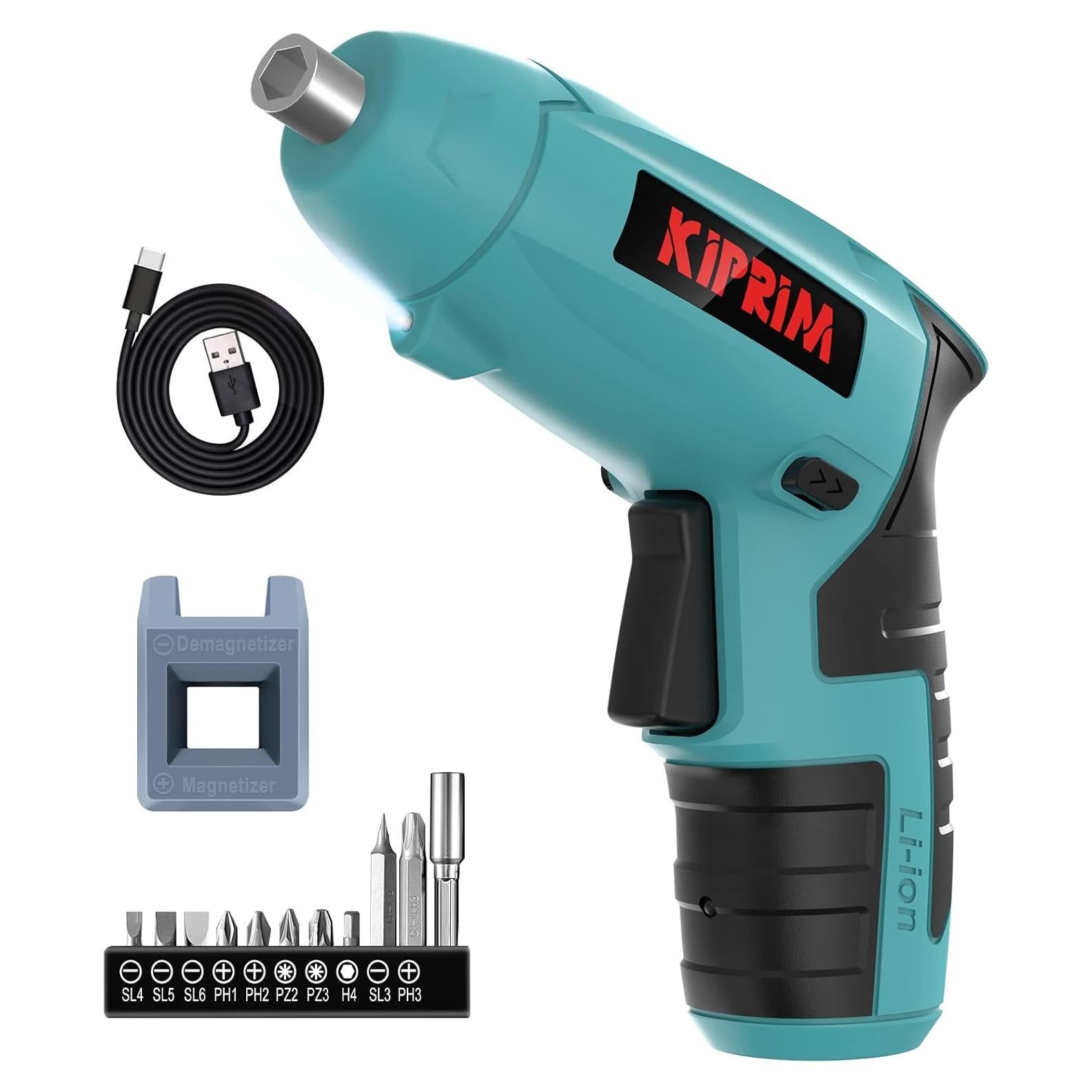 Small 4V Electric Screwdriver,Kiprim ES3 Cordless Screwdriver Tool with Rechargeable Battery,LED Front Light & Power Display Light for Home DIY Blue