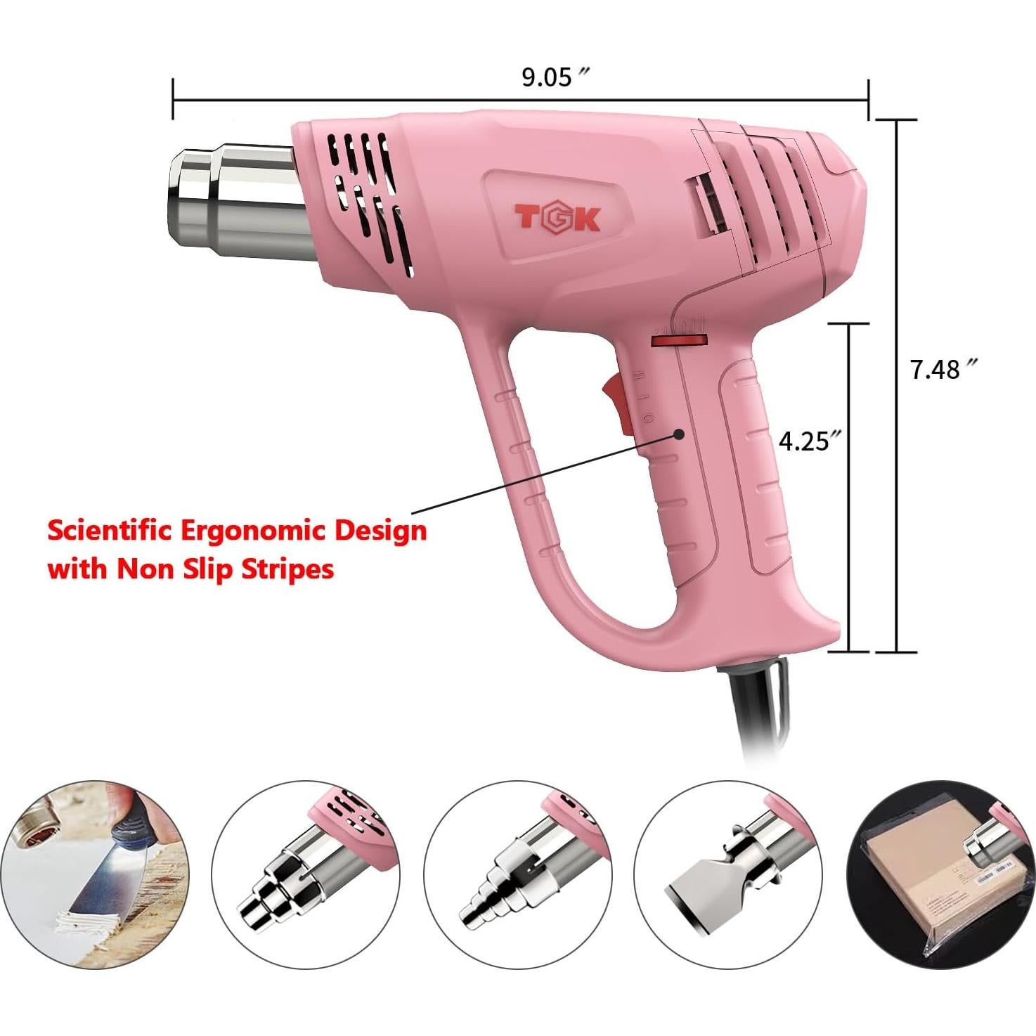 Pistola de Calor TGK 1800W con 6 Boquillas y Control de Temperatura