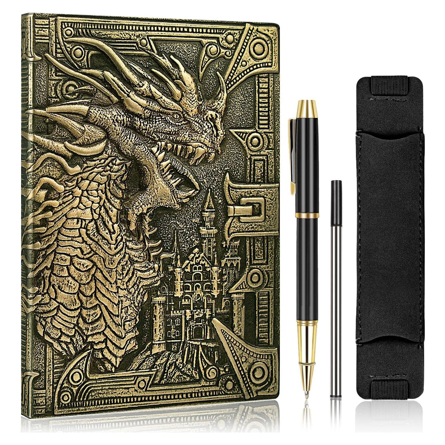 Cuaderno D&D Dragón de Cuero PU A5 con Bolígrafo Negro