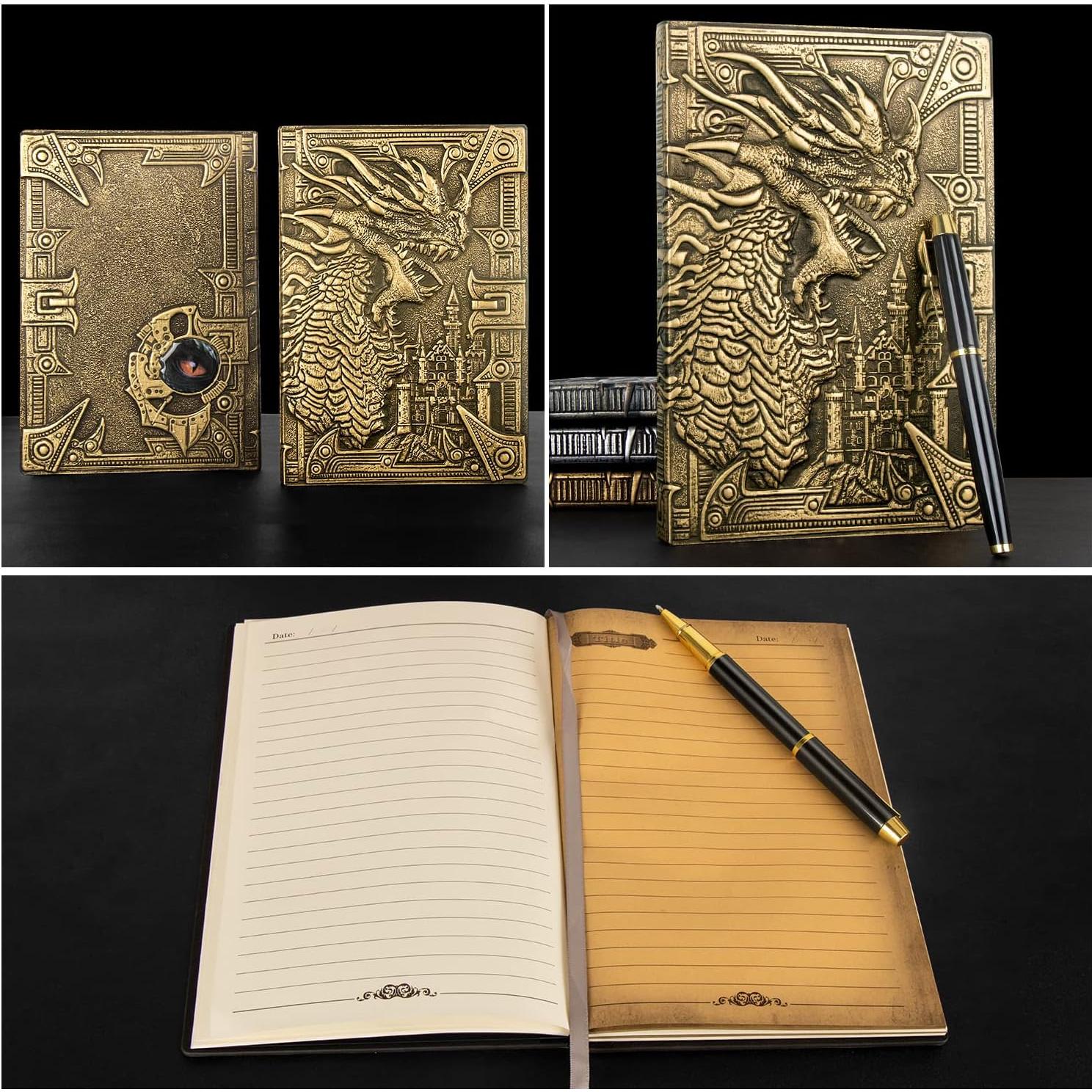 Cuaderno D&D Dragón de Cuero PU A5 con Bolígrafo Negro
