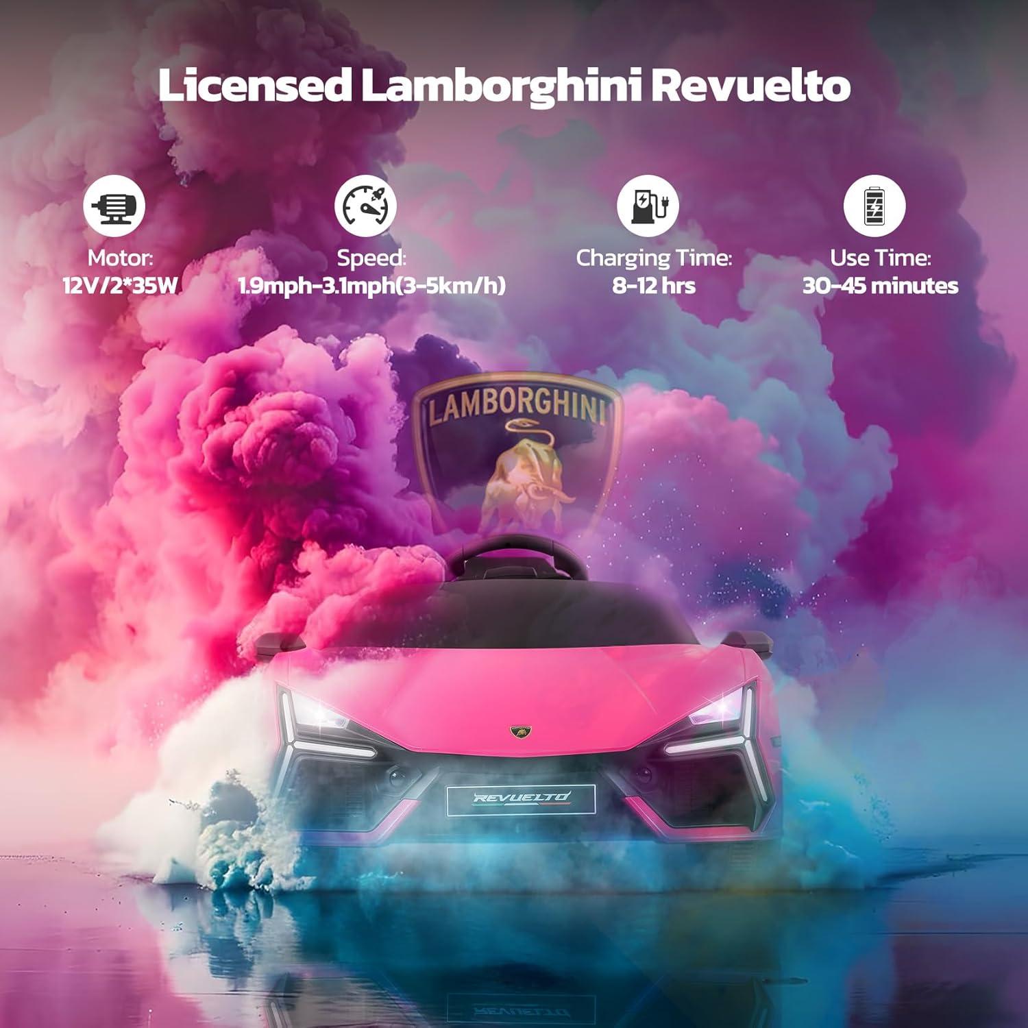 Coche Eléctrico para Niños ELEMARA Lamborghini Rosa 12V