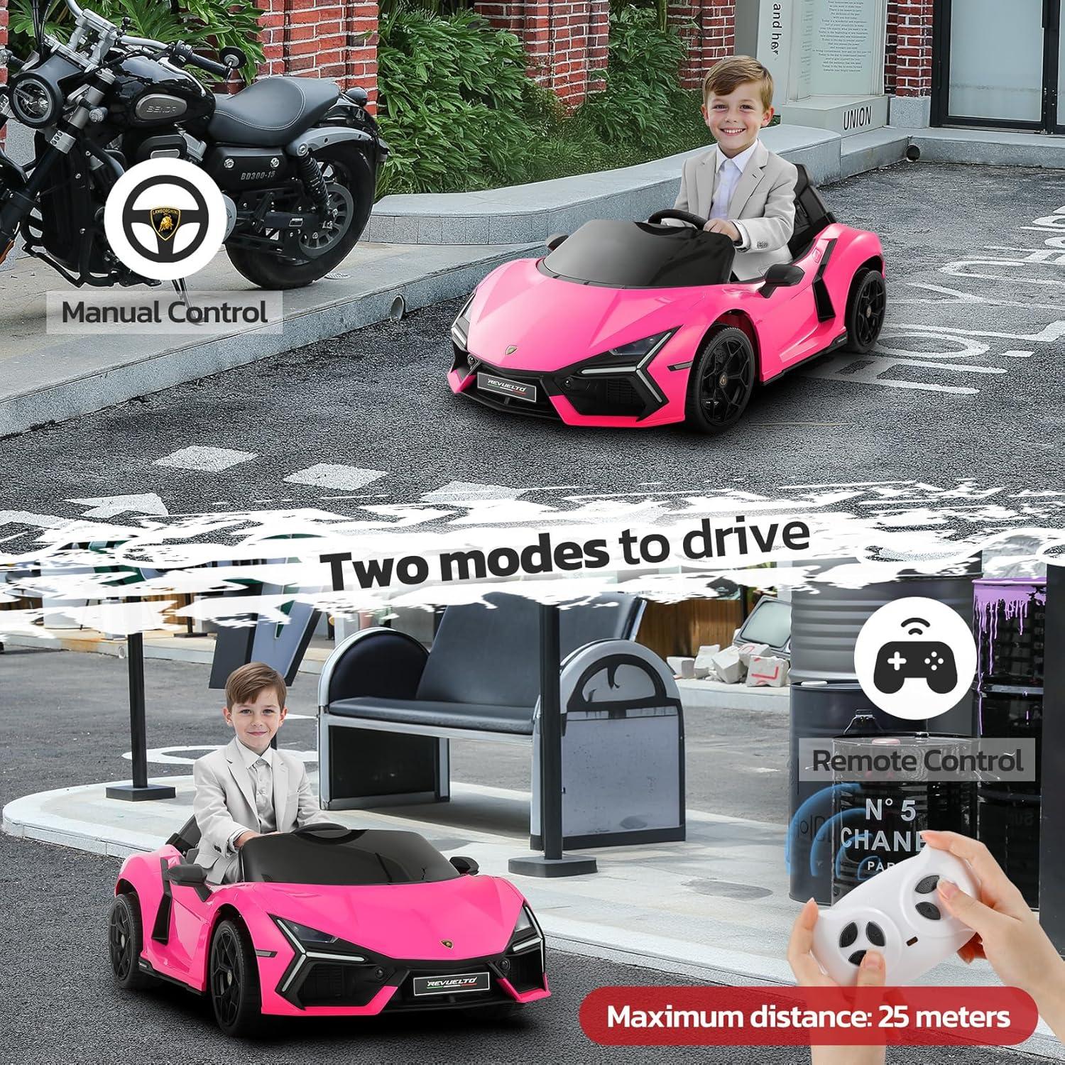 Coche Eléctrico para Niños ELEMARA Lamborghini Rosa 12V