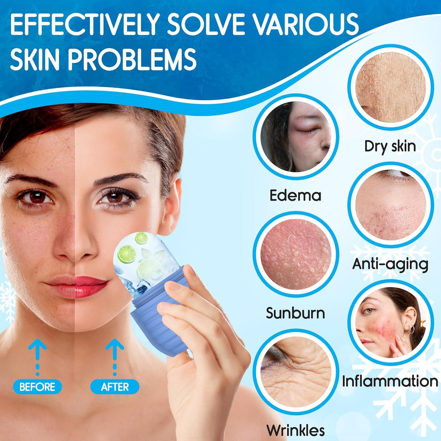 Rodillo de Hielo Facial 2Pcs Tuauoe - Silicona Reutilizable