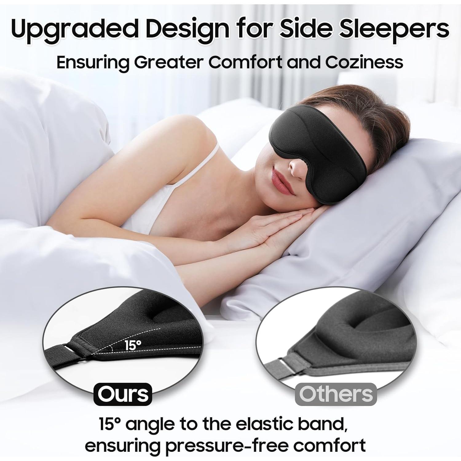 Máscara para dormir 3D MOEASEii negra, blackout total, ligera