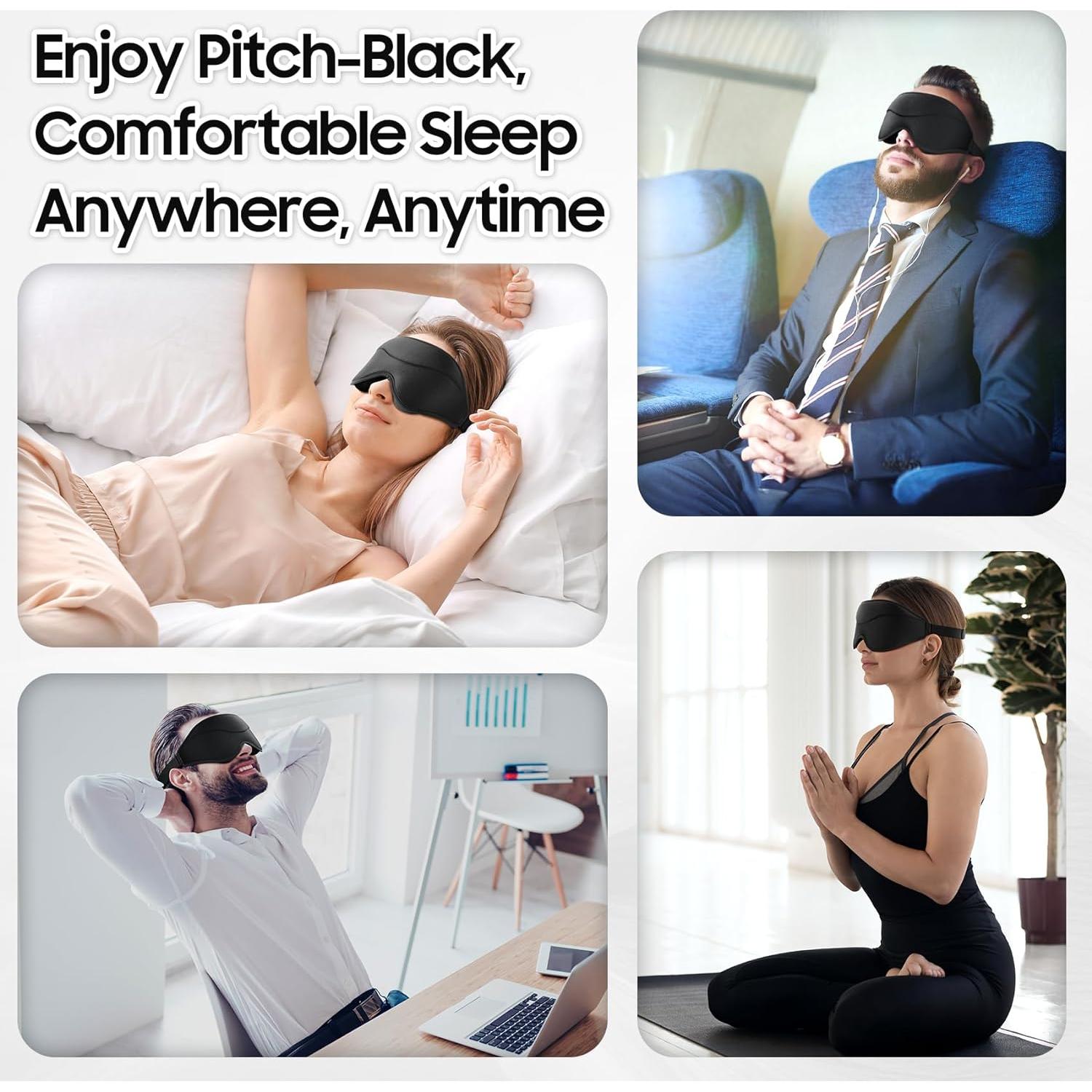 Máscara para dormir 3D MOEASEii negra, blackout total, ligera