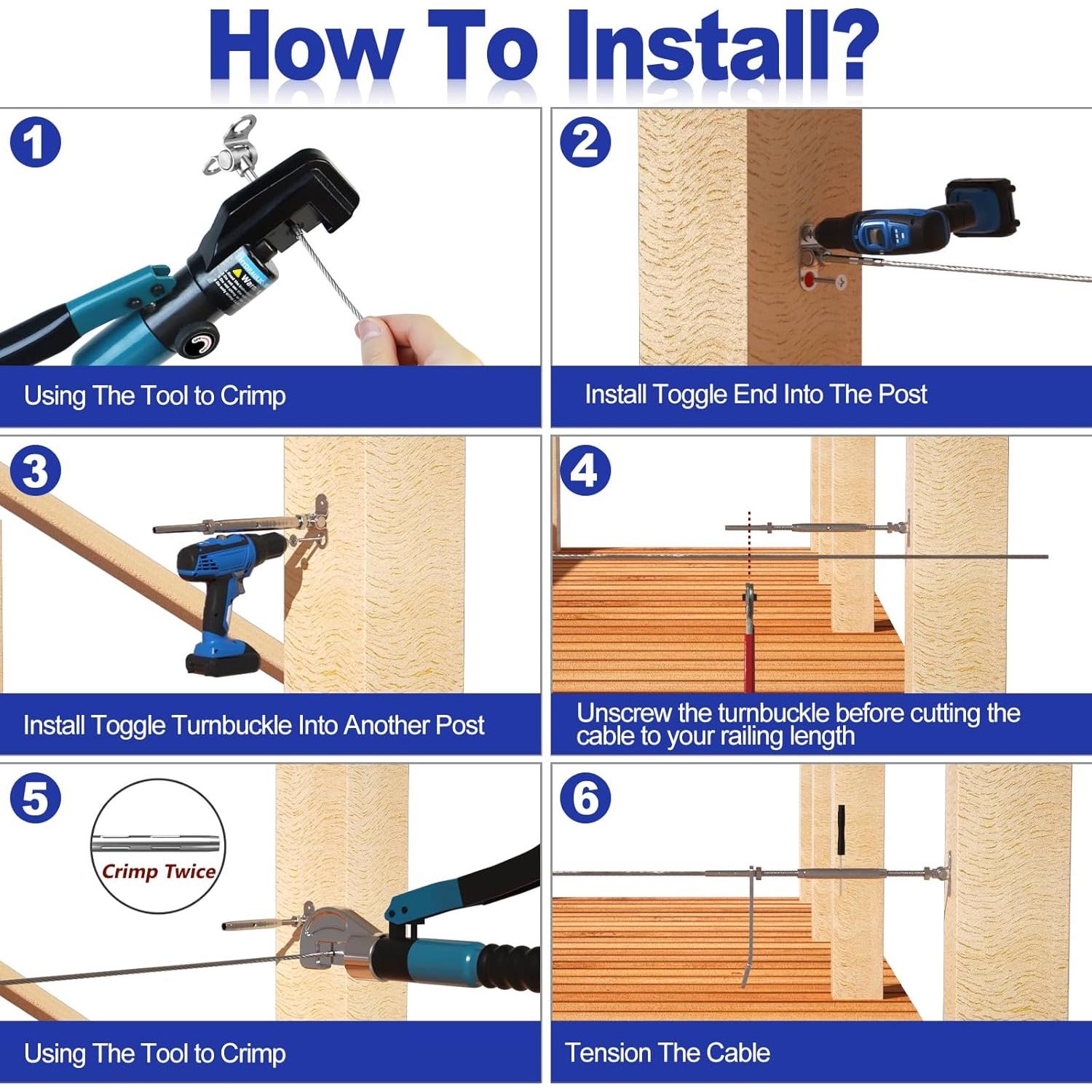 Kit de Barandilla de Cable BLIKA Negro 10 Pares 1/8" Acero Inoxidable