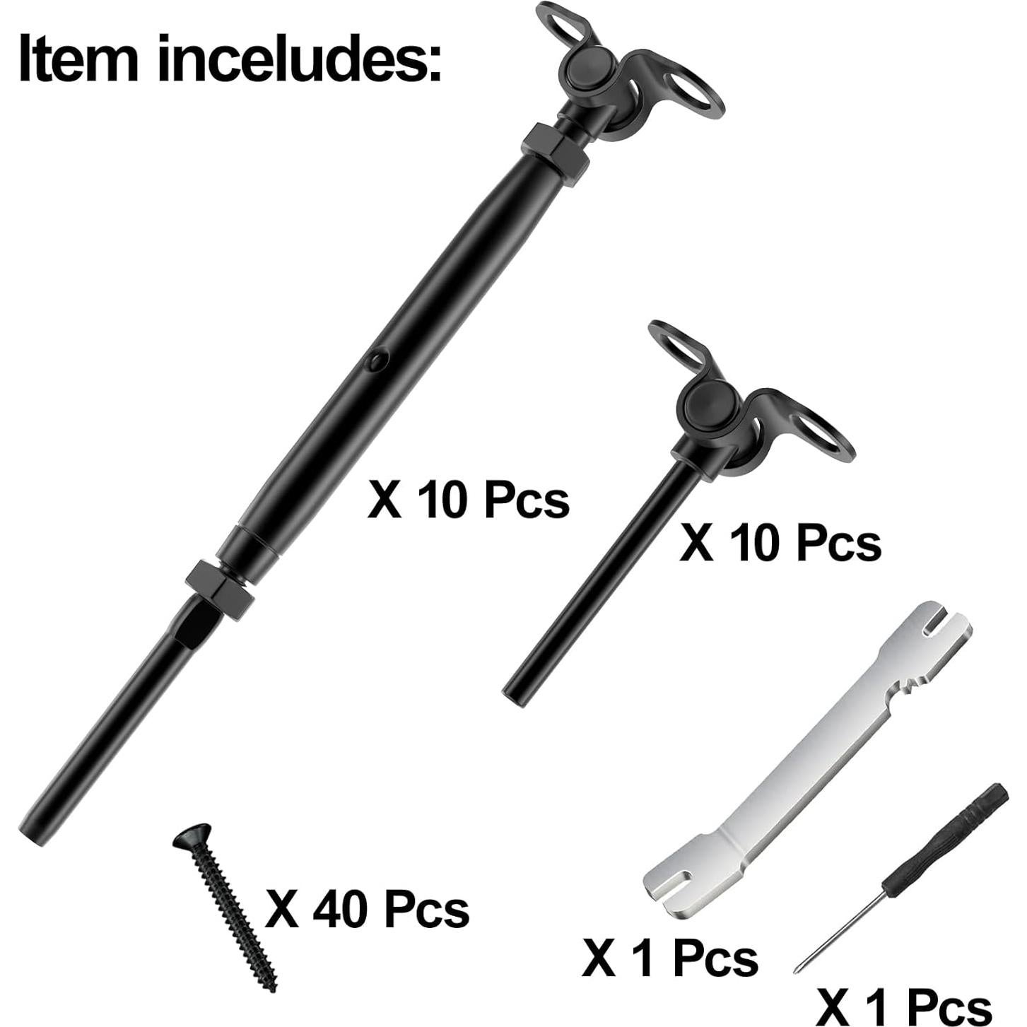 Kit de Barandilla de Cable BLIKA Negro 10 Pares 1/8" Acero Inoxidable