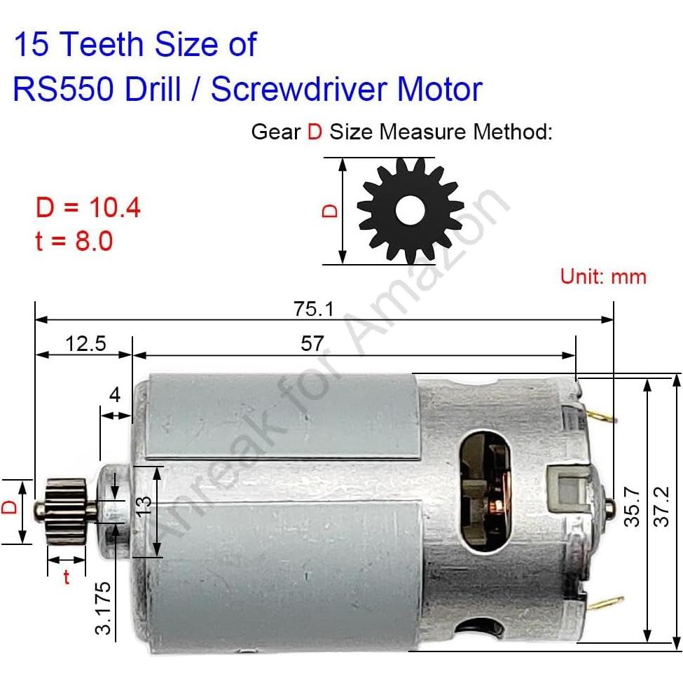 Motor RS550 10.8V 15 Dientes 25000 RPM para Taladros