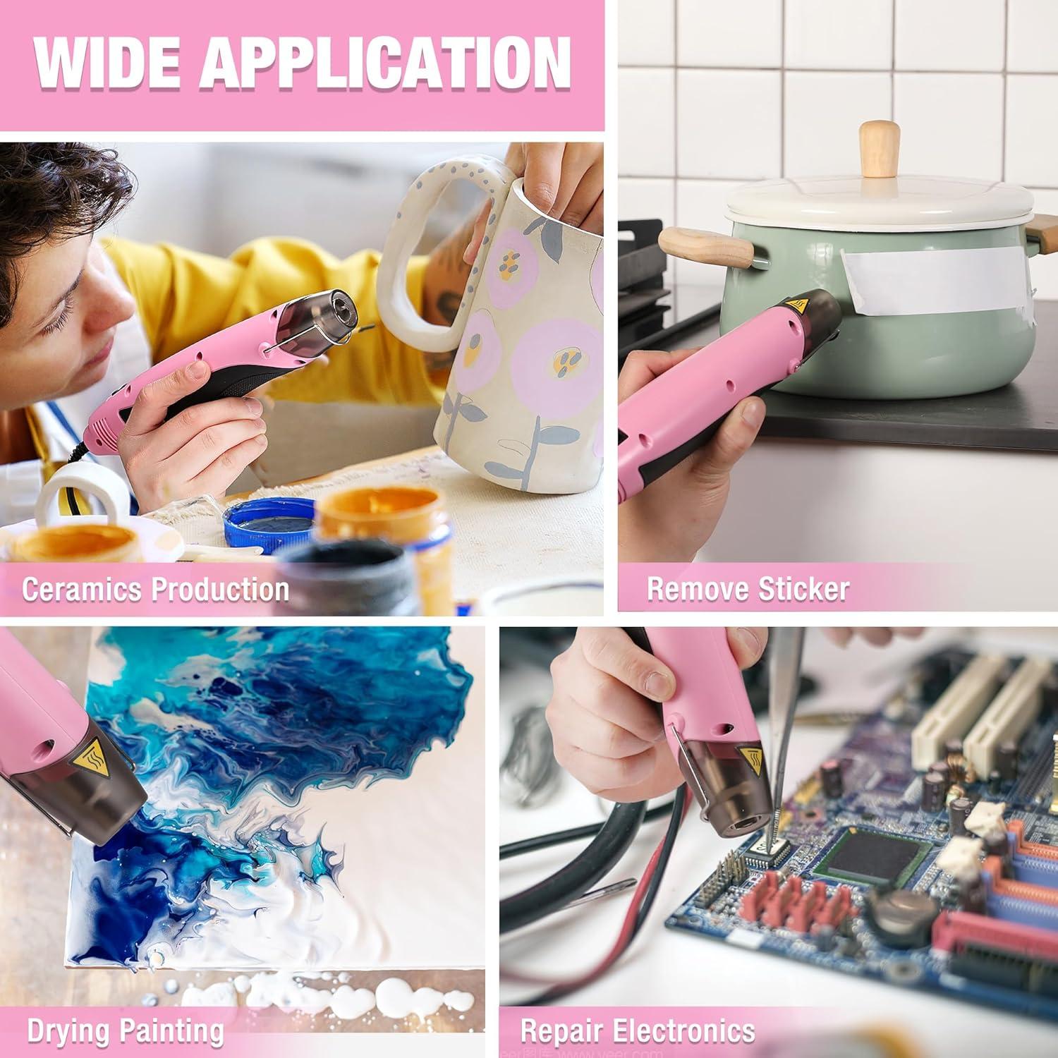 Pistola de Calor WORKPRO 400W Rosa con 2 Temperaturas