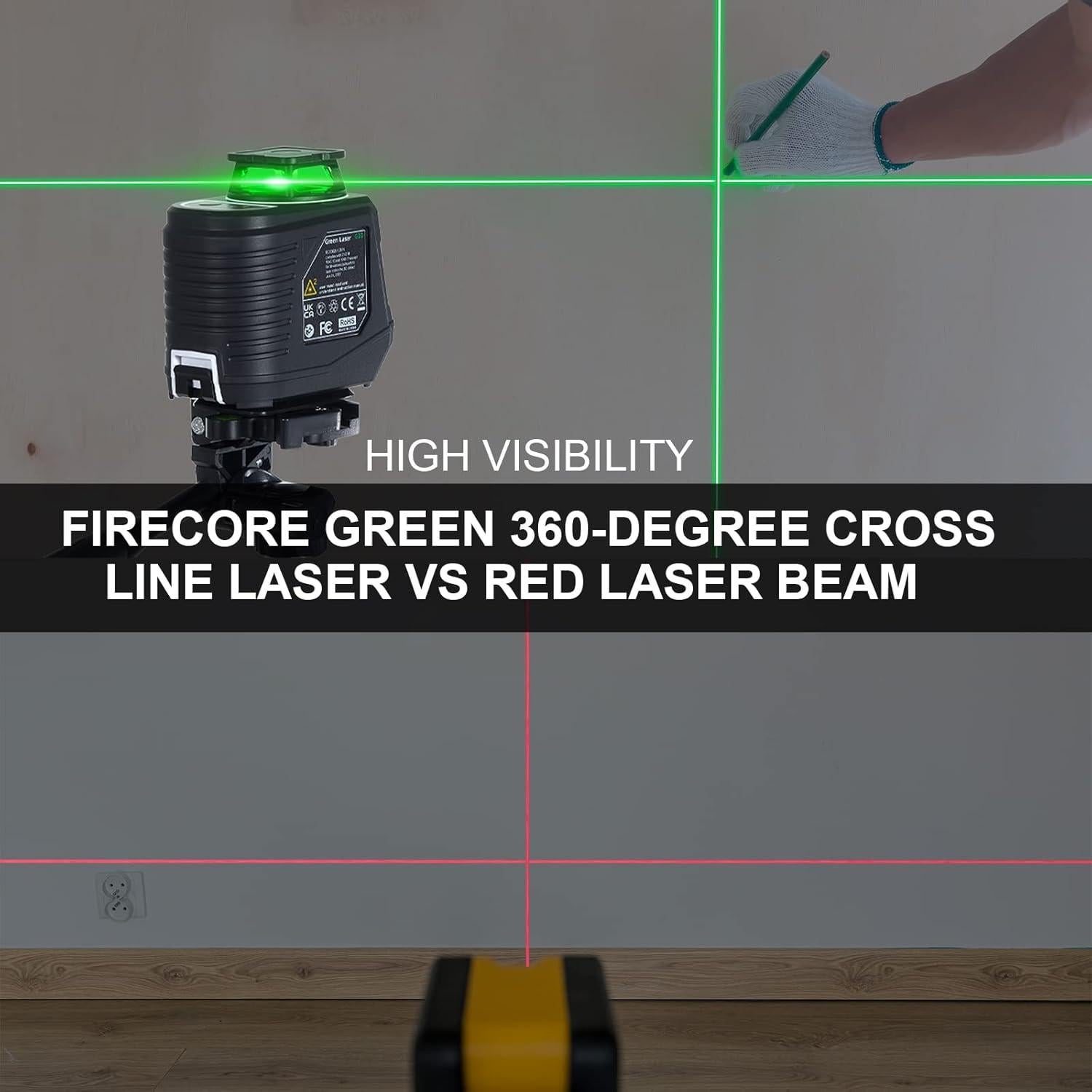 Nivel láser verde Firecore 360° autolevelante con soporte