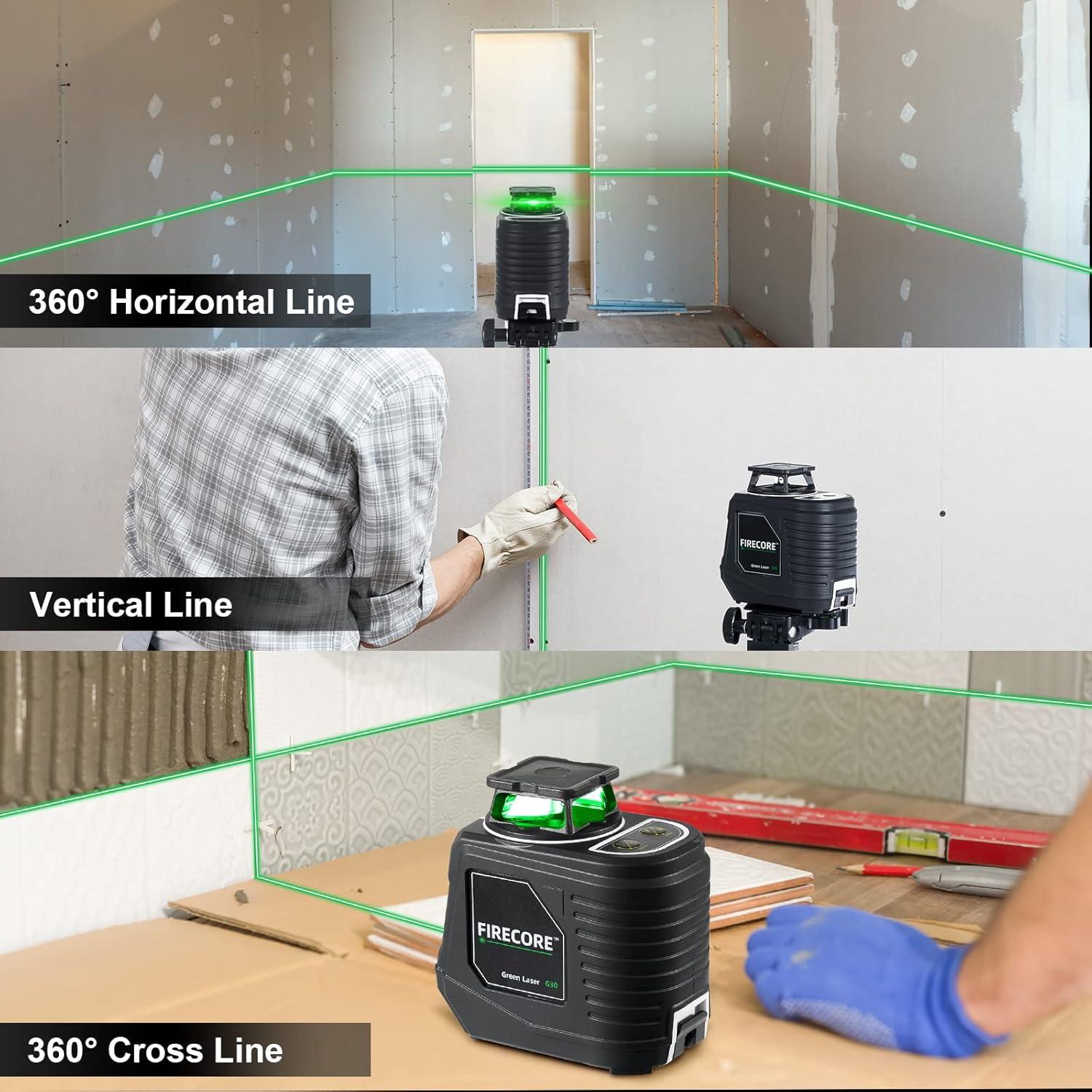 Nivel láser verde Firecore 360° autolevelante con soporte