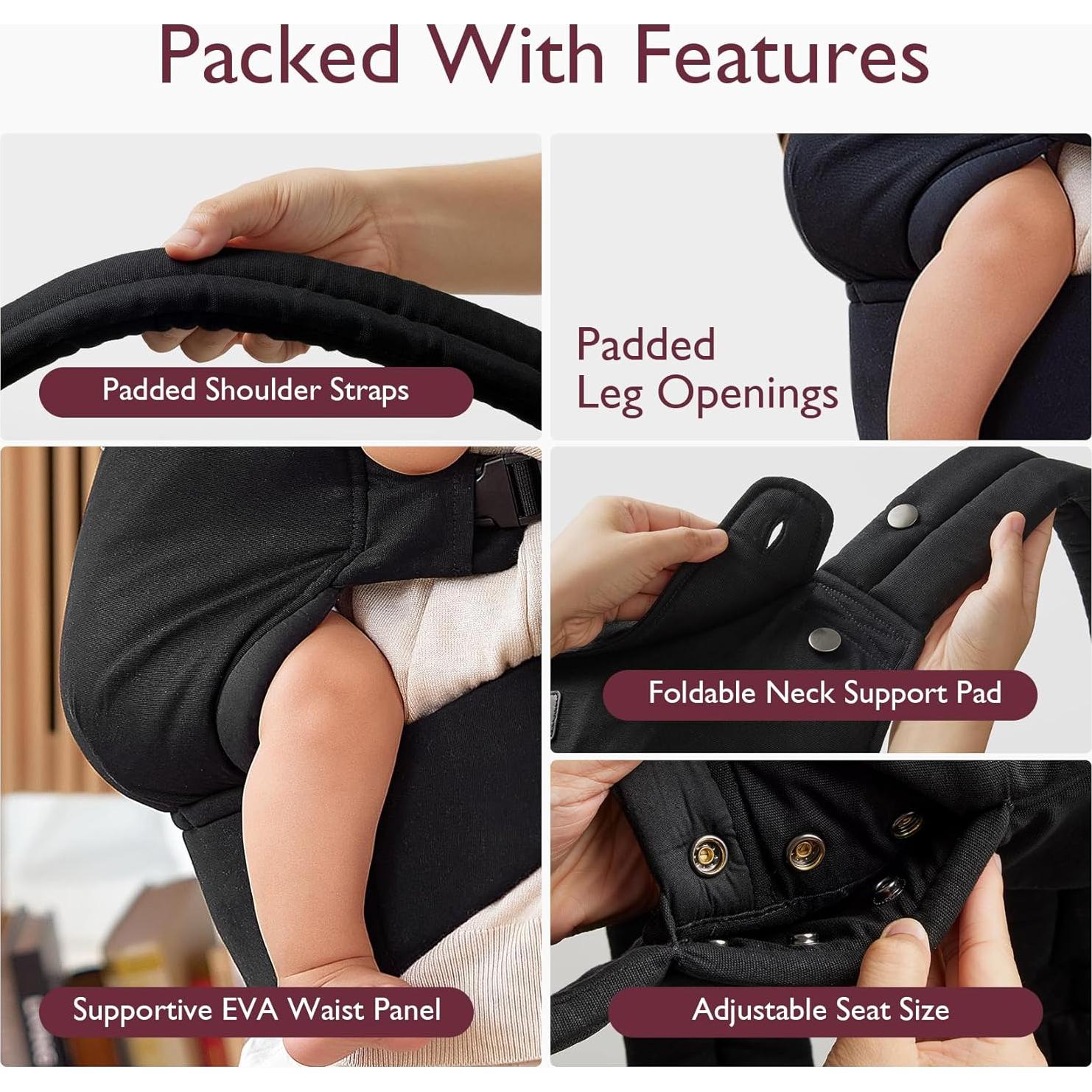 Momcozy Portabebés Ergonómico Negro 3 en 1 para 3-20 kg