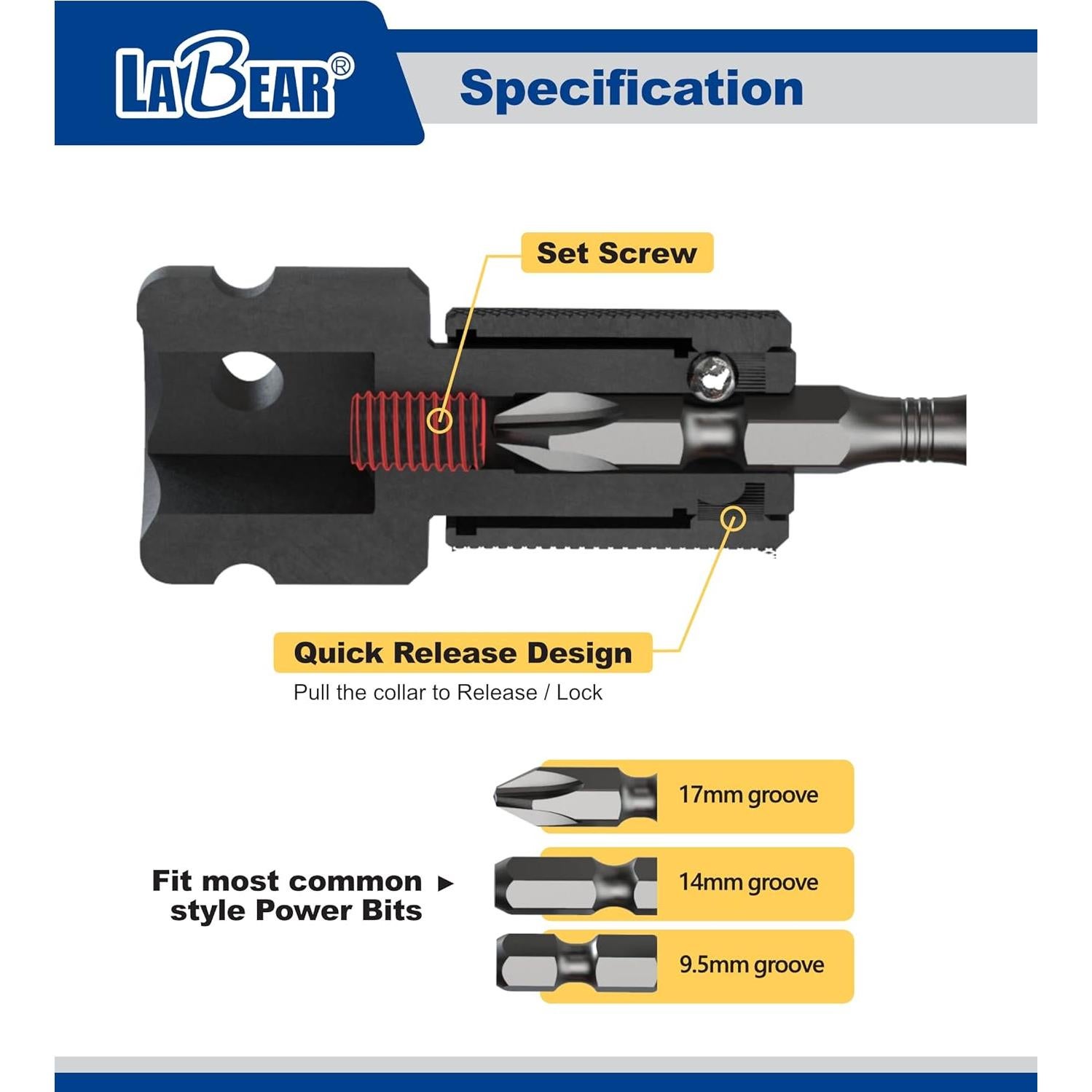 Adaptador de Llave de Impacto Labear 1/2" a 1/4" Hexagonal