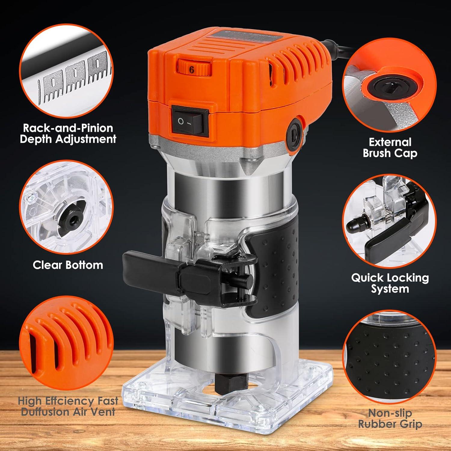 Router Compacto THINKWORK 1.25 HP 6.5A 6 Velocidades con 15 Brocas