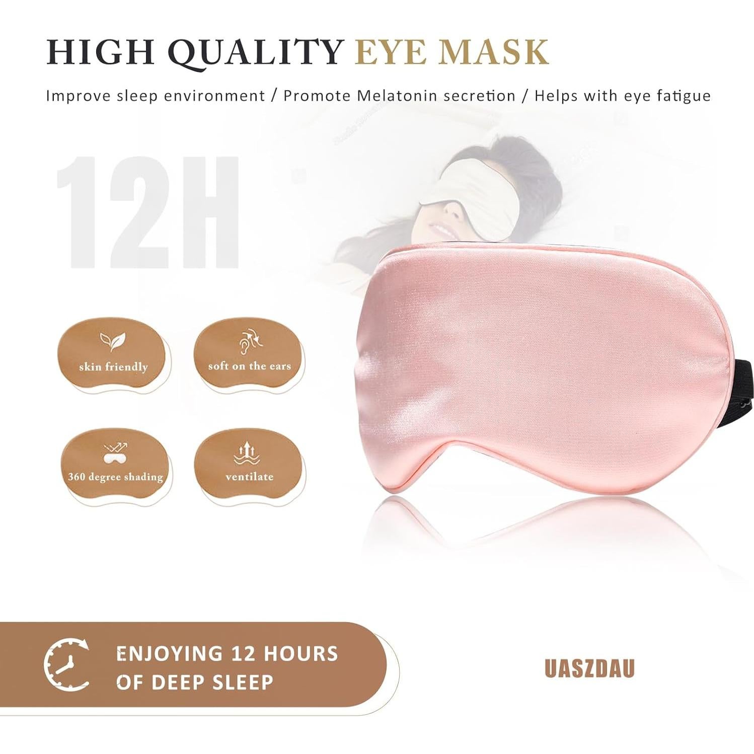 Máscara de Sueño de Seda Uaszdau - Paquete de 3 Rosa