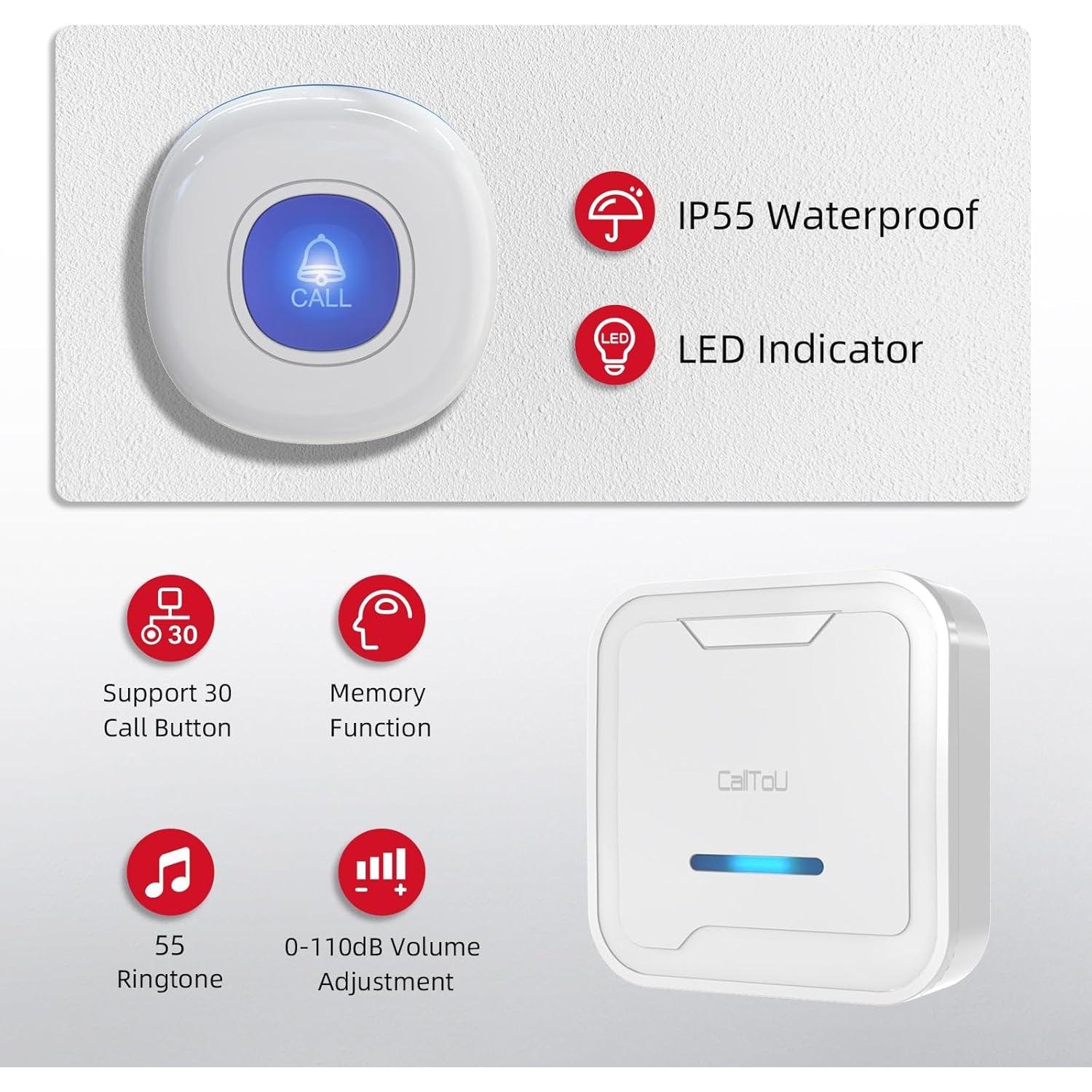 Sistema de Botón de Llamada Inalámbrico CallToU 2 Receptores 3 Botones