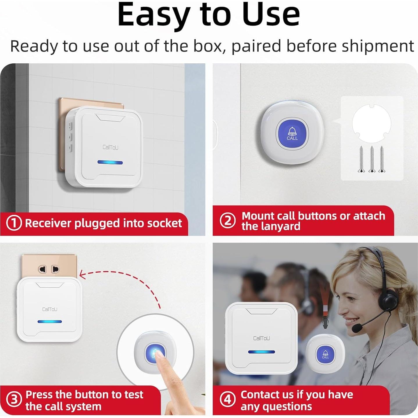 Sistema de Botón de Llamada Inalámbrico CallToU 2 Receptores 3 Botones