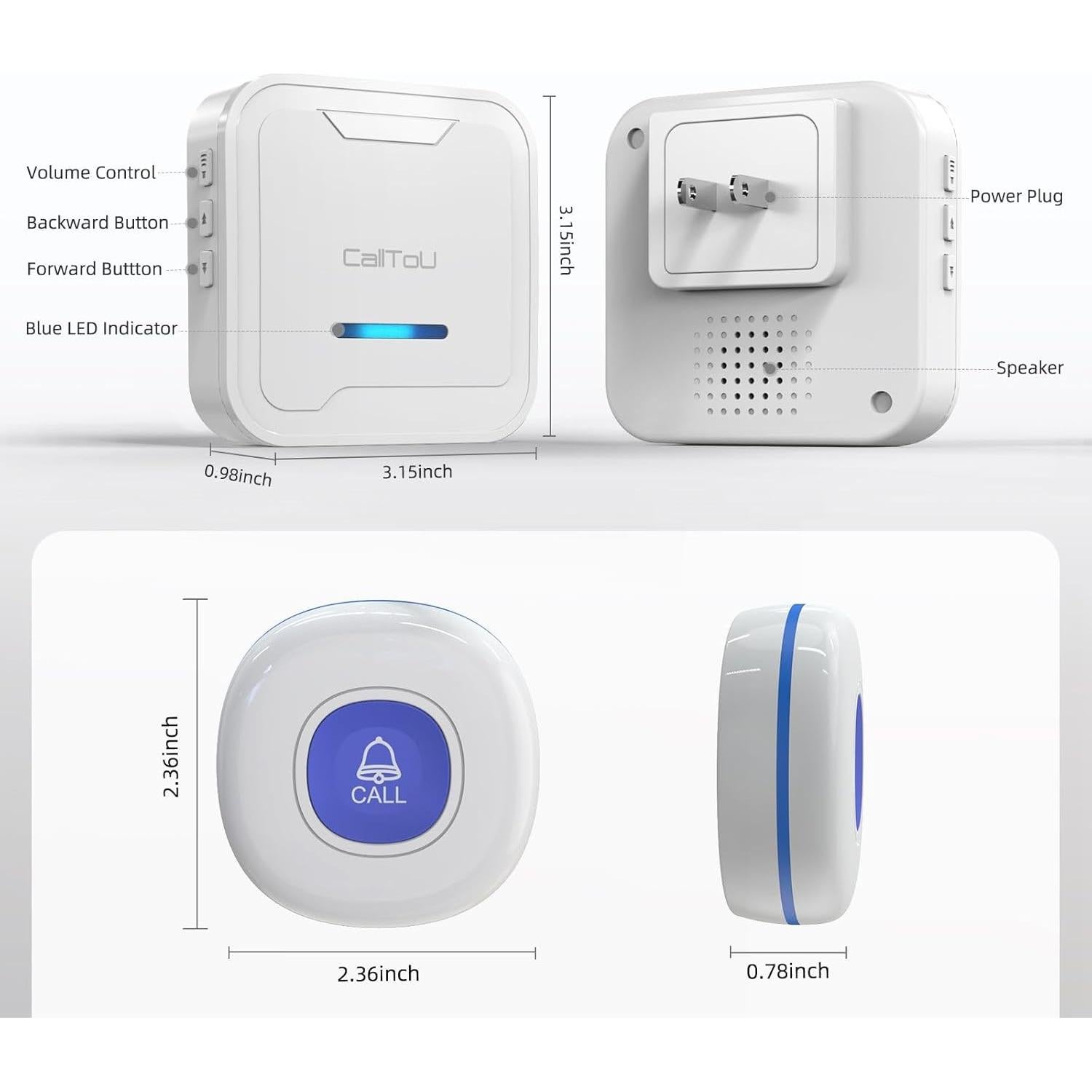 Sistema de Botón de Llamada Inalámbrico CallToU 2 Receptores 3 Botones
