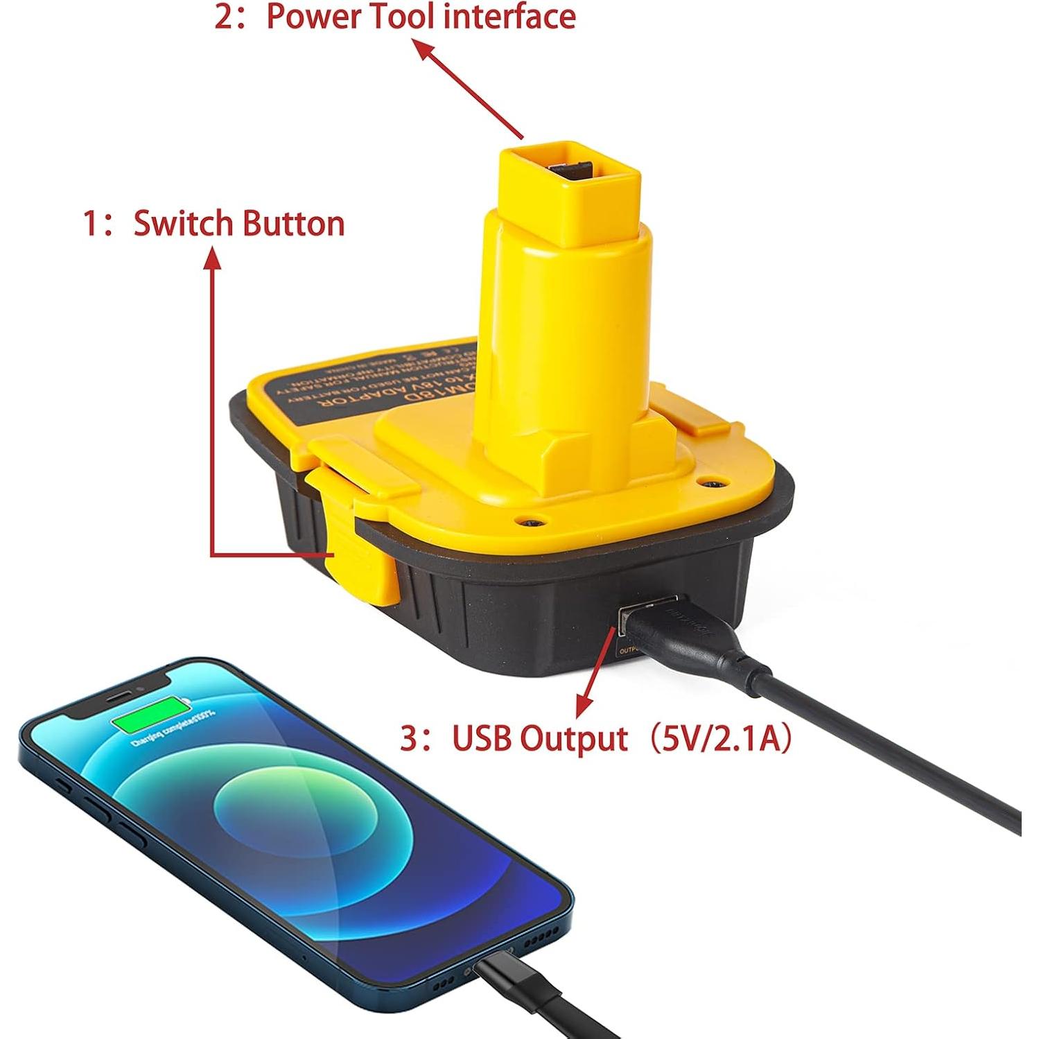 DM18D Converter for DeWalt 18v to 20v Battery Adapter,for Milwaukee M18 18v Batteries Adapter, Convert to DC9096,fit for DeWalt 18v XRP Ni-Cad Cordless Tool,Upgraded Version of DCA1820,with USB port