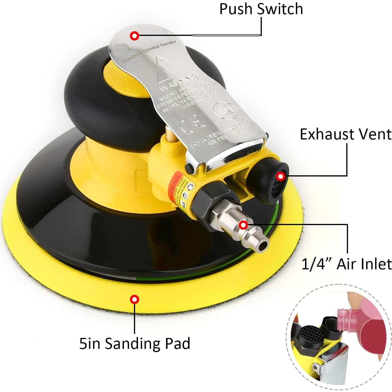 Lijadora Orbital Neumática Gedu 5" Doble Acción Alta Resistencia
