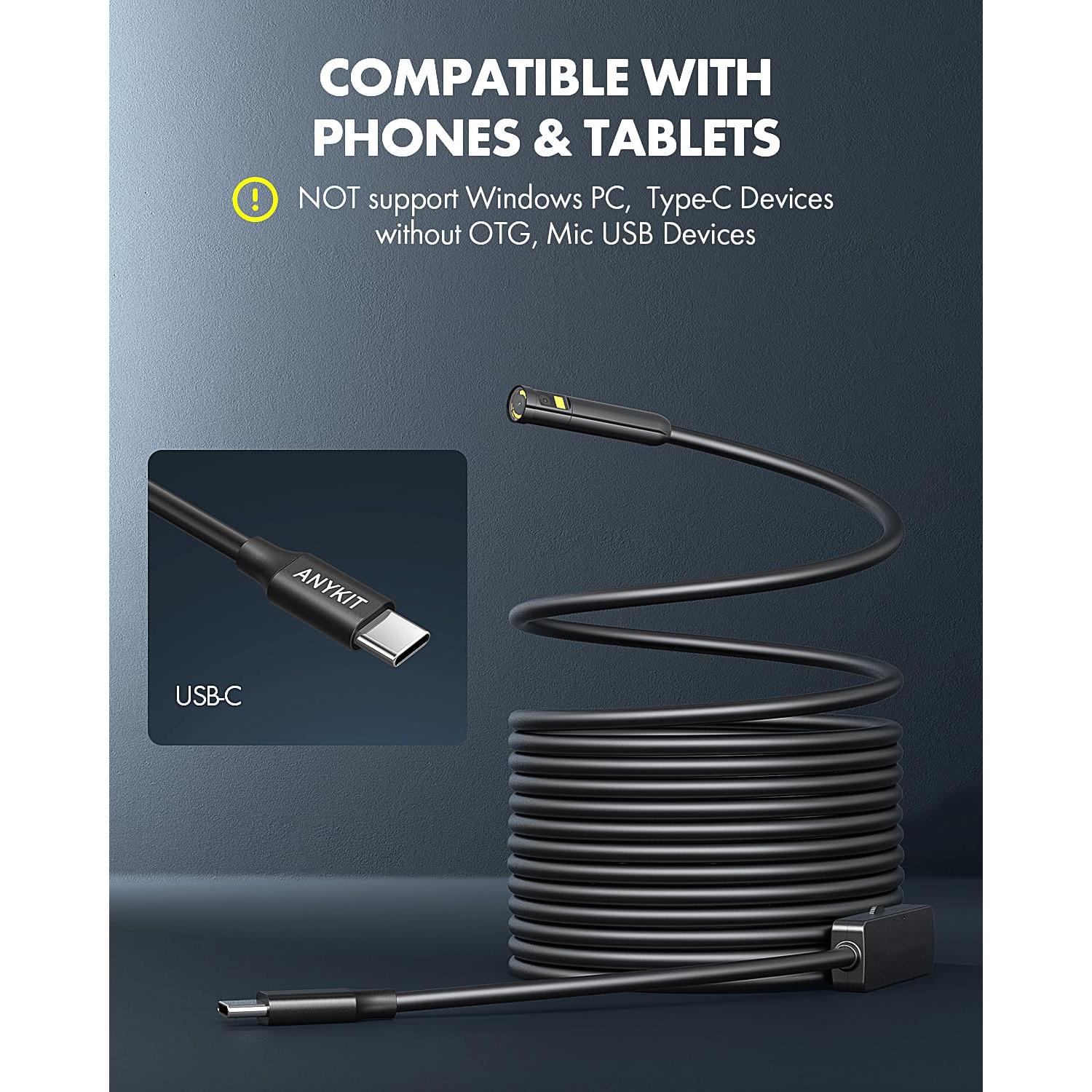 Cámara Endoscópica Doble Lente Anykit 5m IP67 Tipo-C