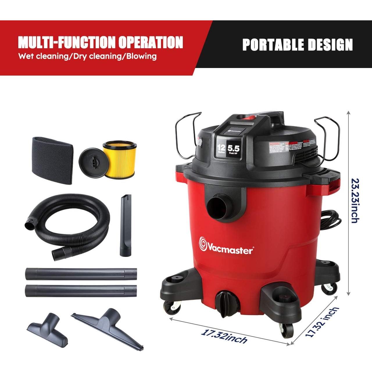 Vacmaster 12-Gallon 5.5 Peak HP Heavy-Duty Wet/Dry Vacuum - VJH1211PF 1101