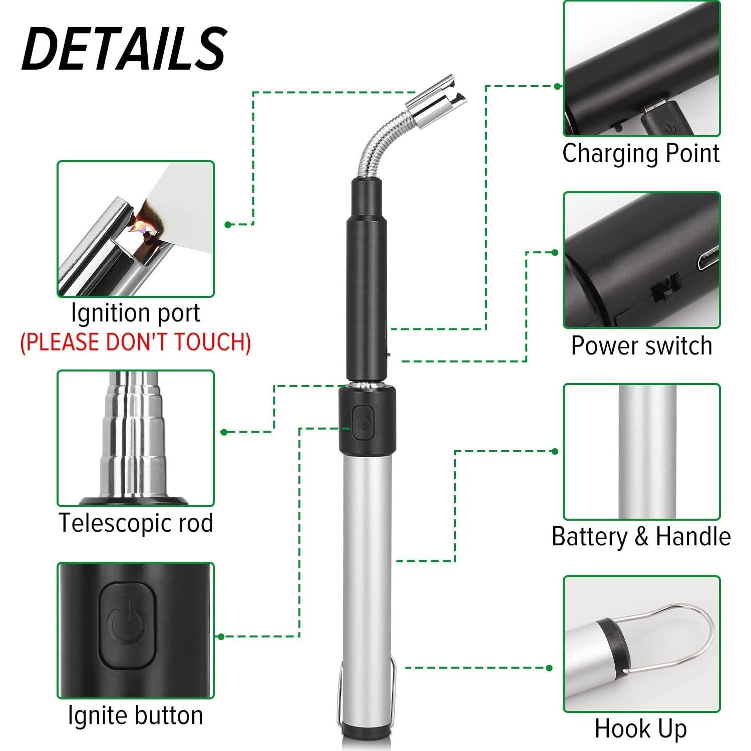 Encendedor Eléctrico Retráctil Flahonka 29-70 cm Plata