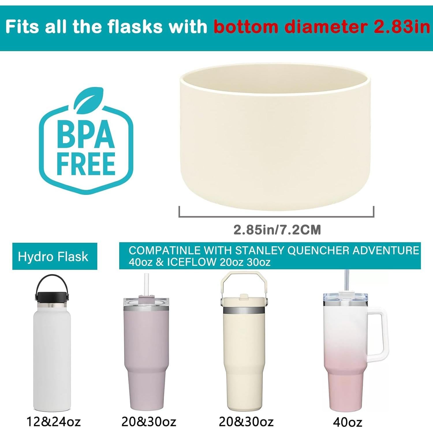 HEYSKAY 2pcs Protective Flask Silicone Boot Base for Stanley Quencher Adventure 40oz & Stanley IceFlow 20oz 30oz Tumbler, and Compatible with 12-24oz Hydro Sport Water Bottles,Yeti and More