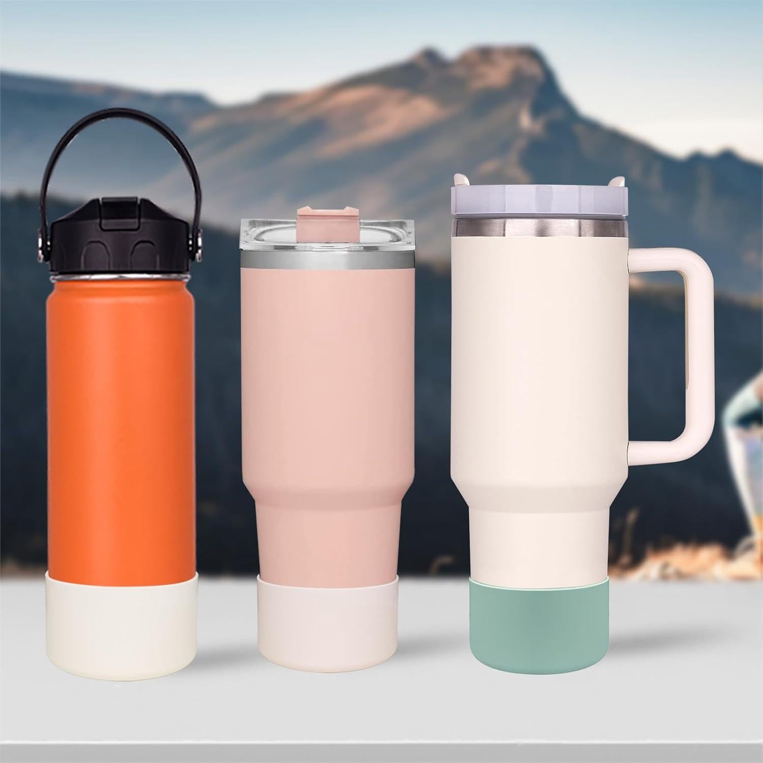 HEYSKAY 2pcs Protective Flask Silicone Boot Base for Stanley Quencher Adventure 40oz & Stanley IceFlow 20oz 30oz Tumbler, and Compatible with 12-24oz Hydro Sport Water Bottles,Yeti and More