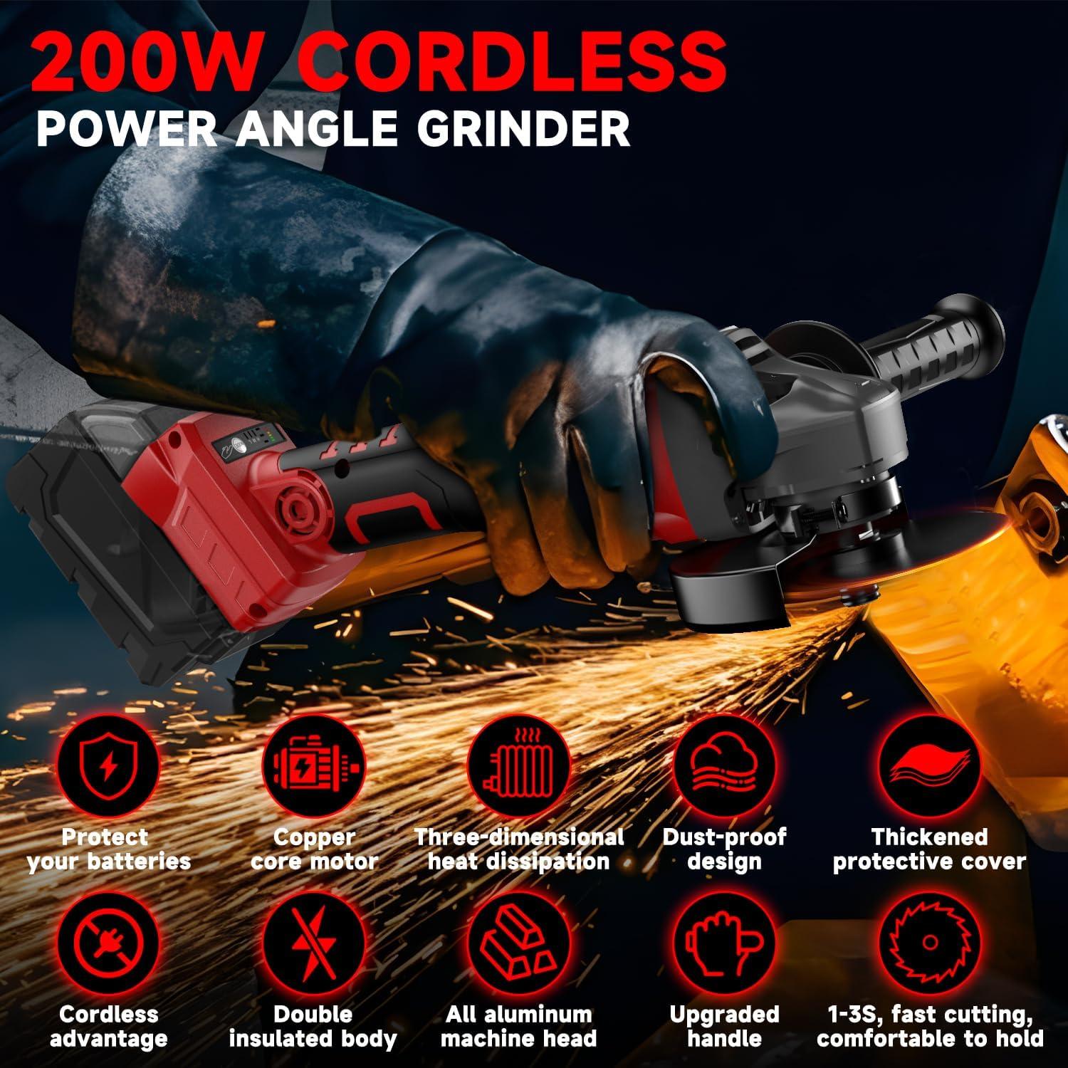 Amoladora Angular Inalámbrica GUNOZE 8500 RPM 4-1/2" Sin Batería