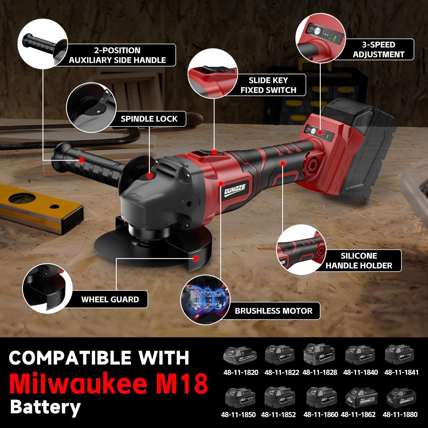 Amoladora Angular Inalámbrica GUNOZE 8500 RPM 4-1/2" Sin Batería