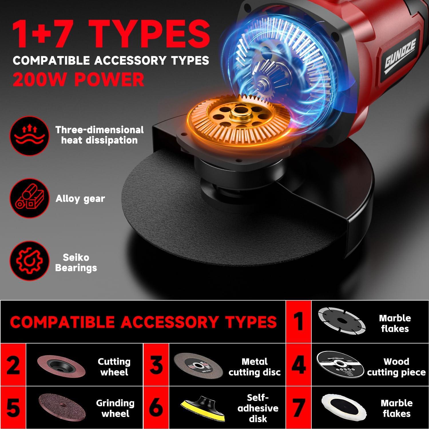 Amoladora Angular Inalámbrica GUNOZE 8500 RPM 4-1/2" Sin Batería