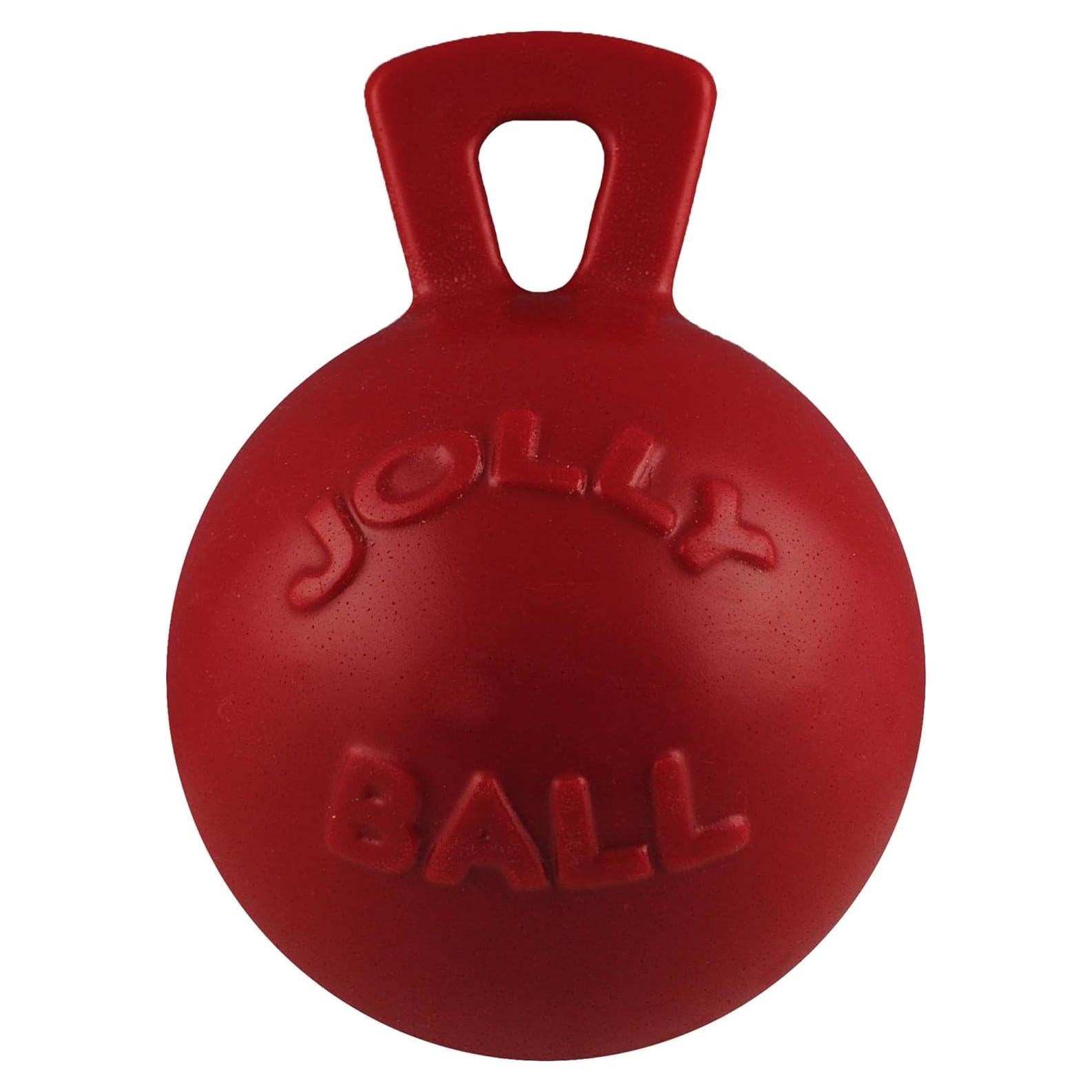 Jolly Pets Tug-n-Toss Heavy Duty Dog Toy Ball with Handle, 8 Inches/Large, Red (408 RD)