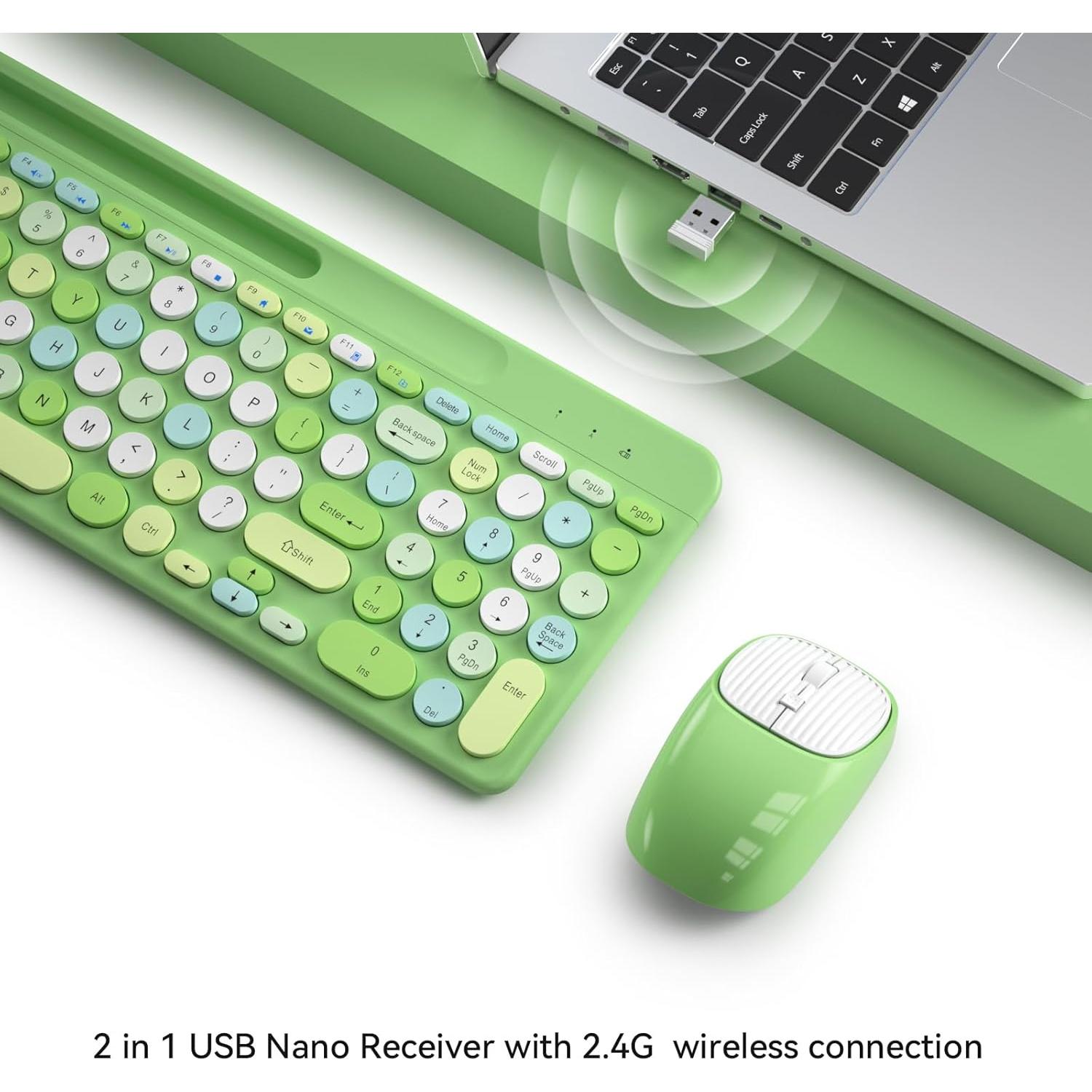 Combo Teclado y Ratón Inalámbrico XISOGUU Verde Colorido